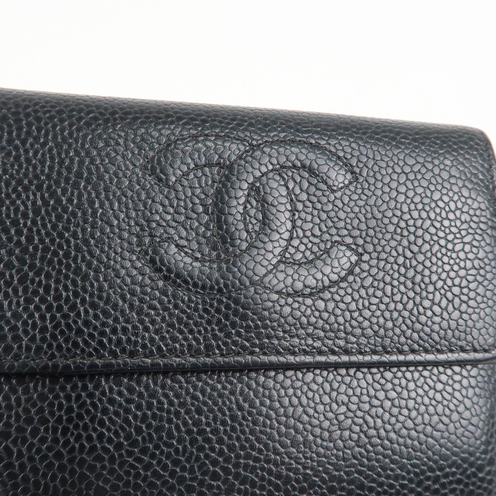 CHANEL COCO Mark Caviar Skin Bi-hold Wallet Black Used