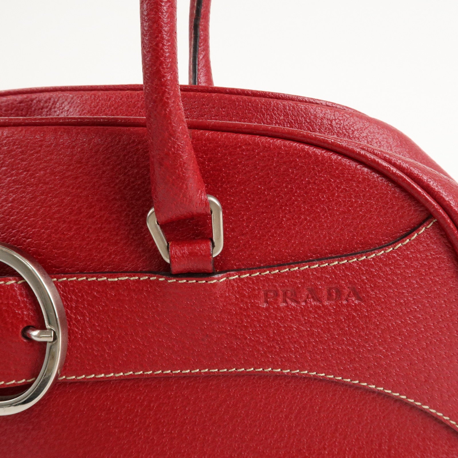 PRADA Leather Shoulder Bag Hand Bag Red B10748 F/S Used