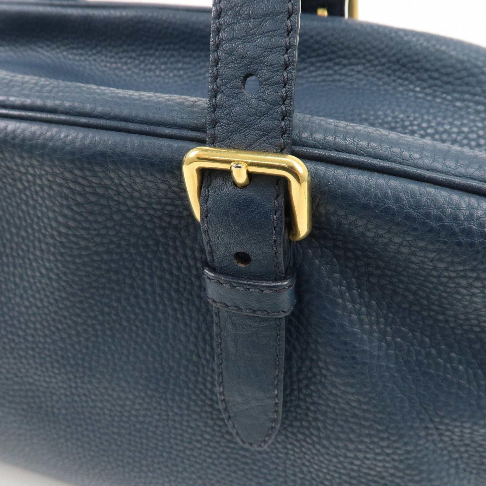 MIU MIU Leather Boston Bag Shoulder Bag Navy Gold HDW Used