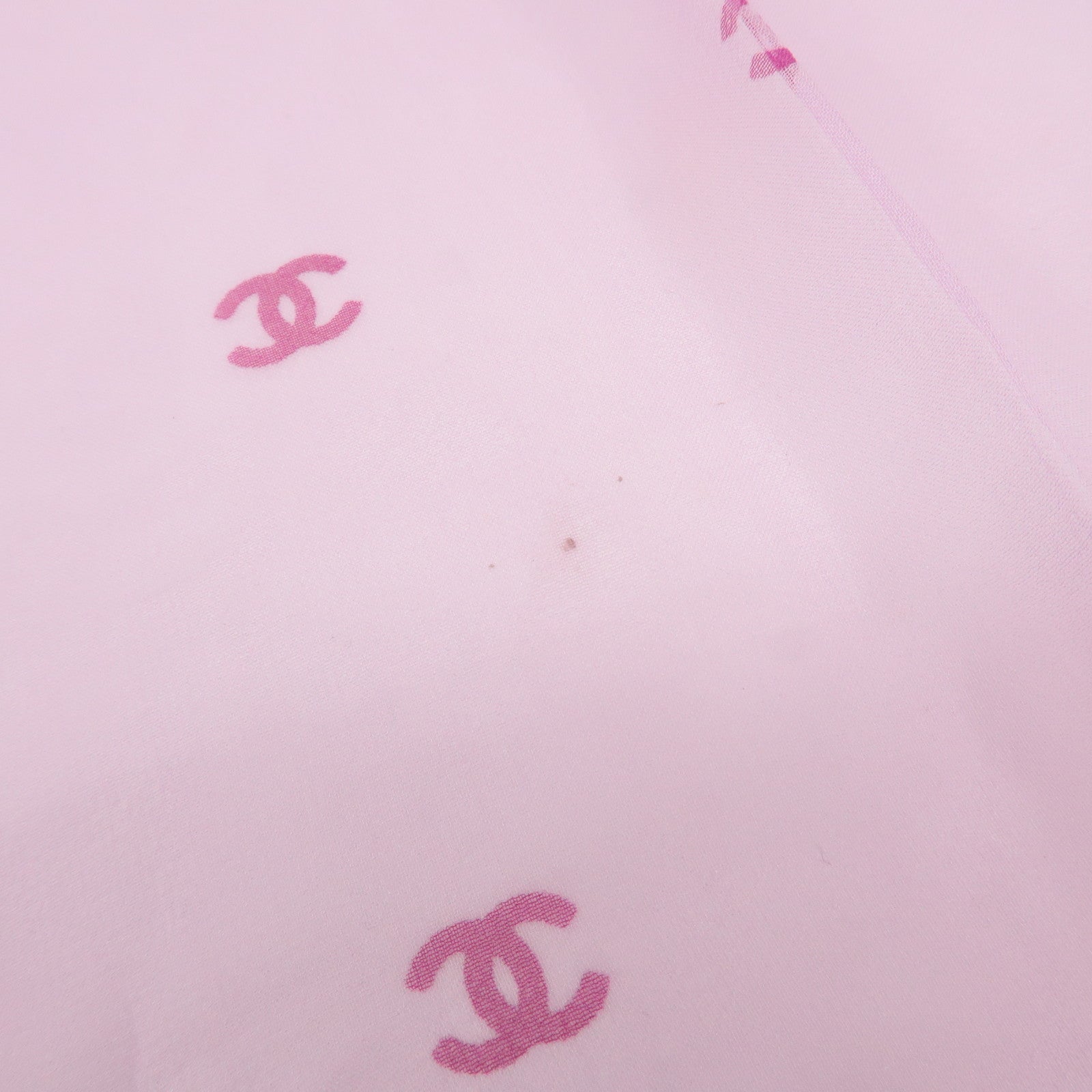 CHANEL 100% Silk Coco Mark Stole Pink Multi Color Used