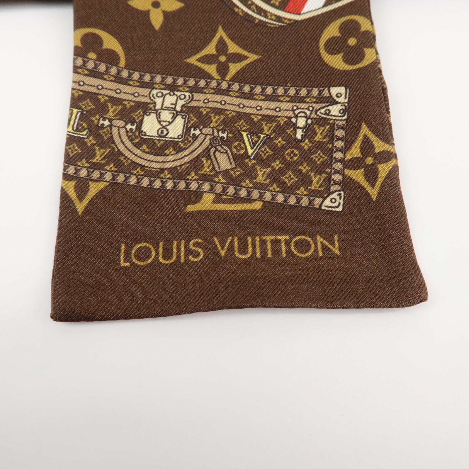 Louis Vuitton 100% Silk Bandeau Monogram Trunks Scarf Brown M72395