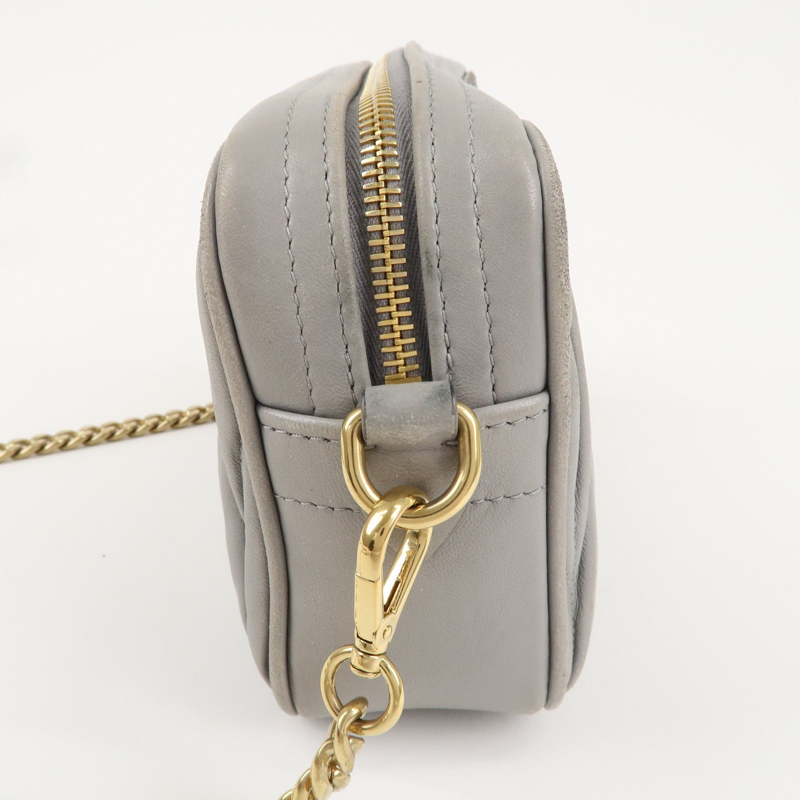 MIU MIU Matelasse Leather Chain Shoulder Bag Gray