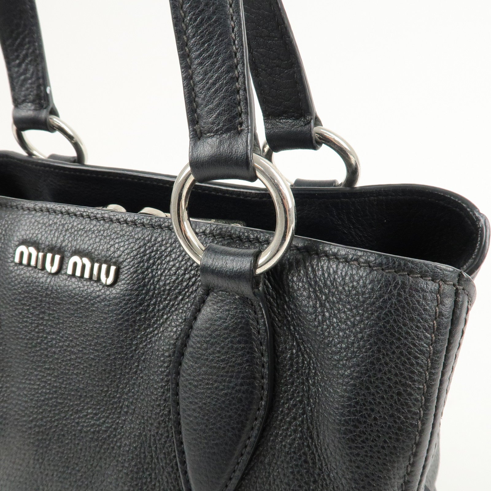 MIU MIU Leather 2Way Bag Shoulder Bag Hand Bag Black RR2014