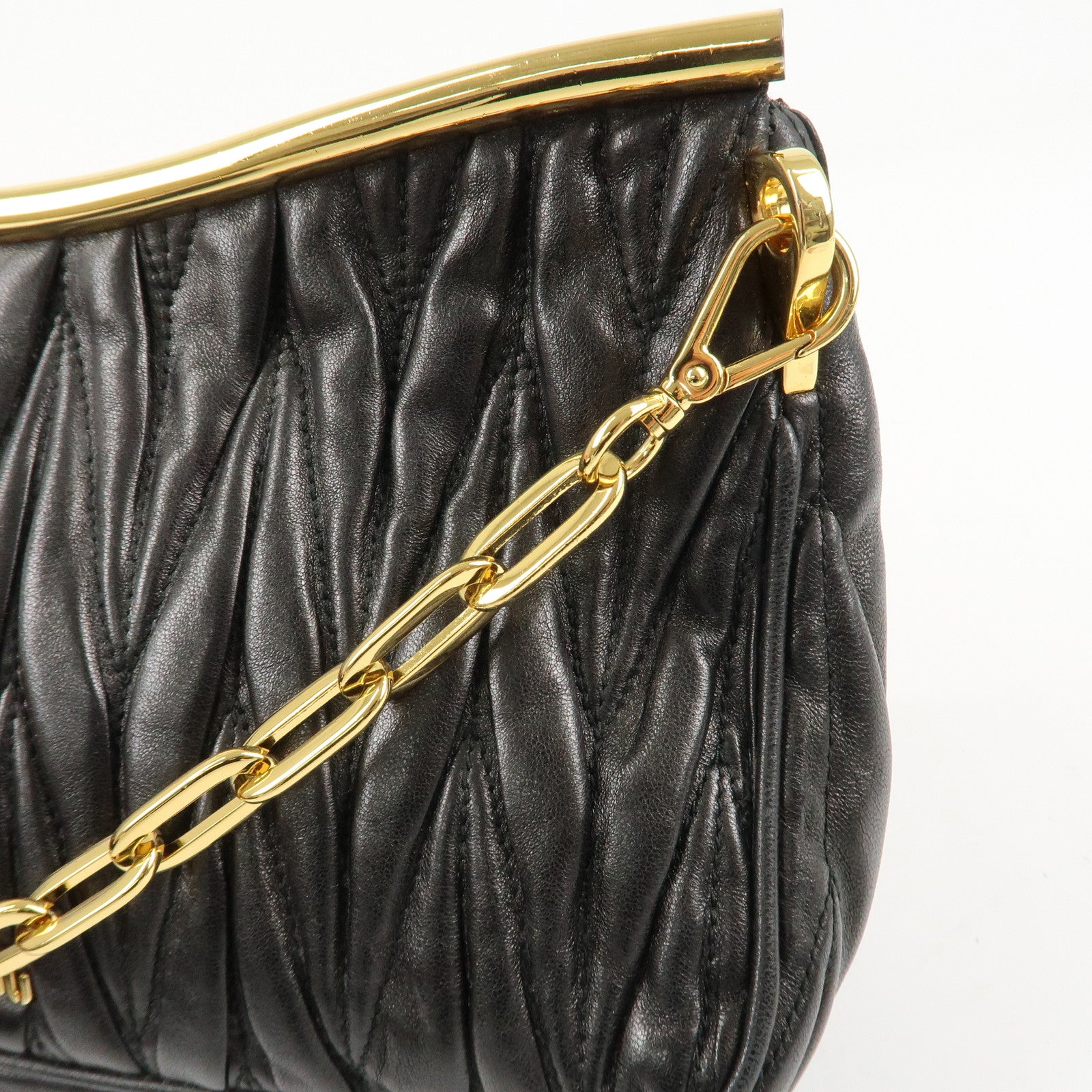 MIU MIU Matelasse Leather Chain Shoulder Bag Black RR1898 Used