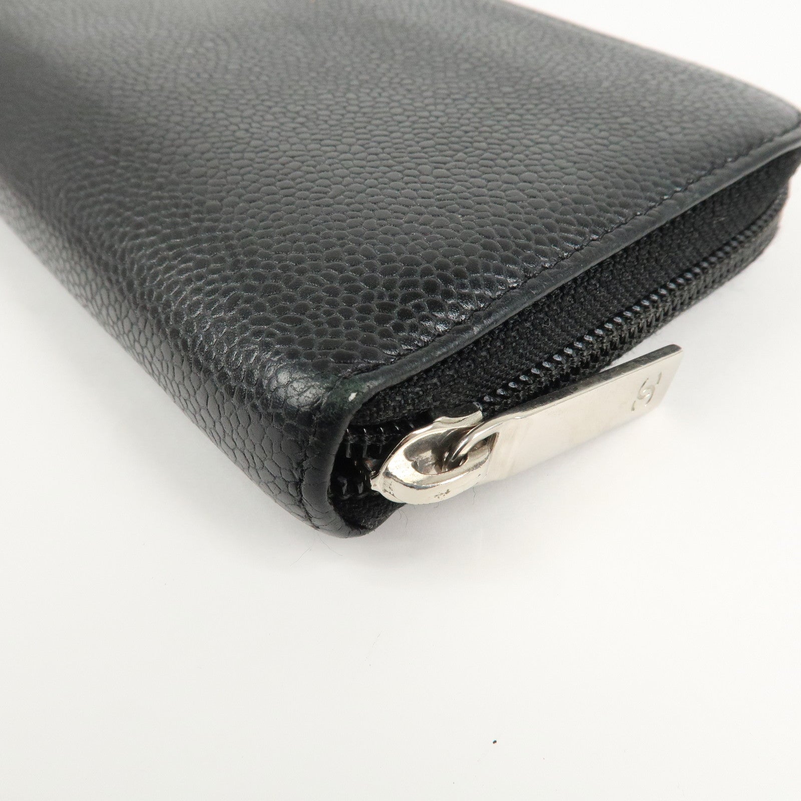 CHANEL Caviar Skin Zip Around Long Wallet Black A50071