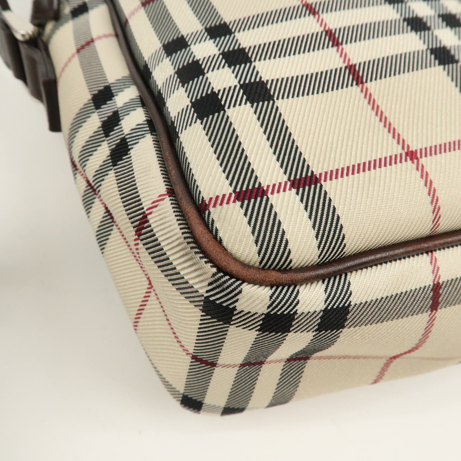 BURBERRY Nylon Leather Nova Plaid Shoulder Bag Beige Brown