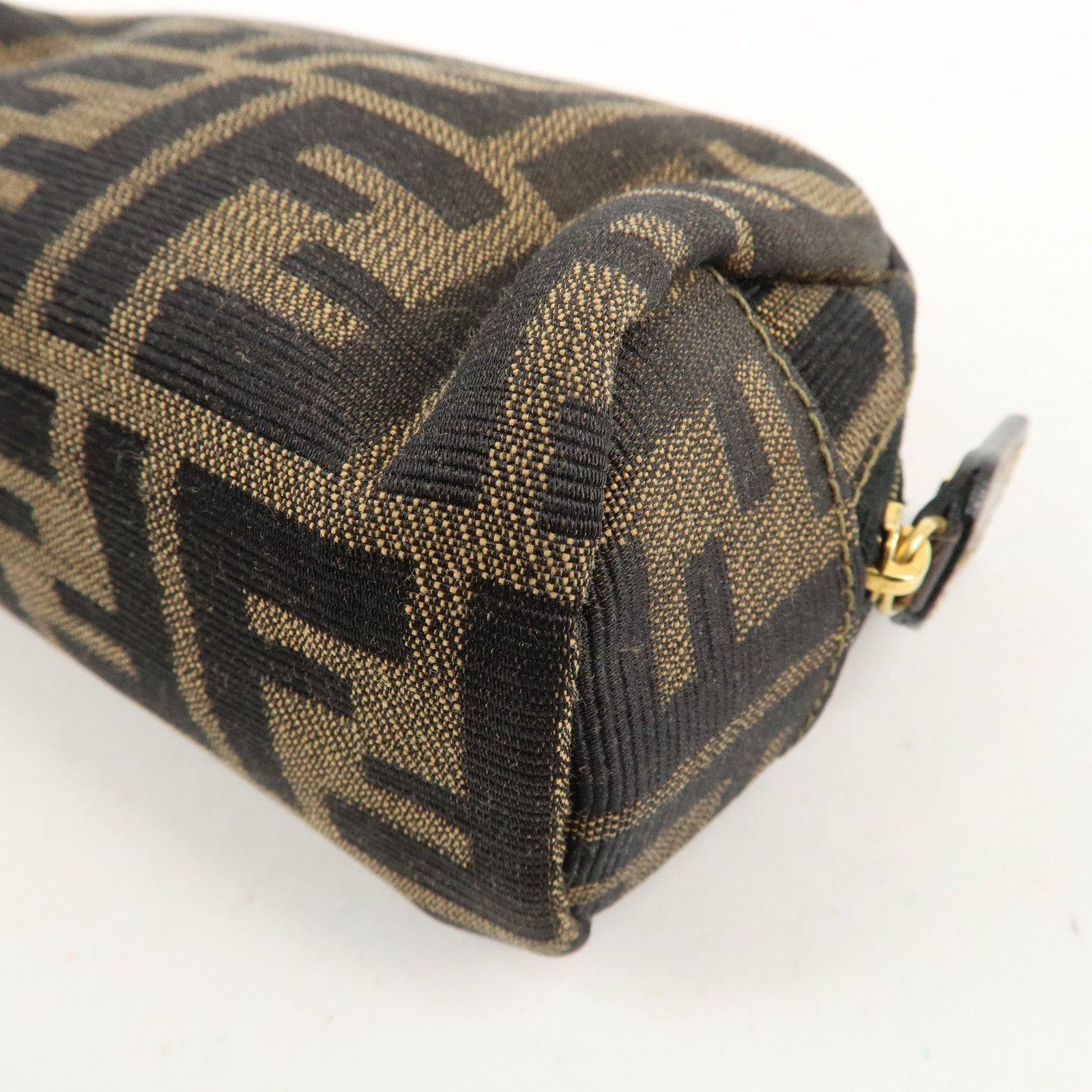 FENDI Zucca Canvas Leather Pouch Khaki Black 26361