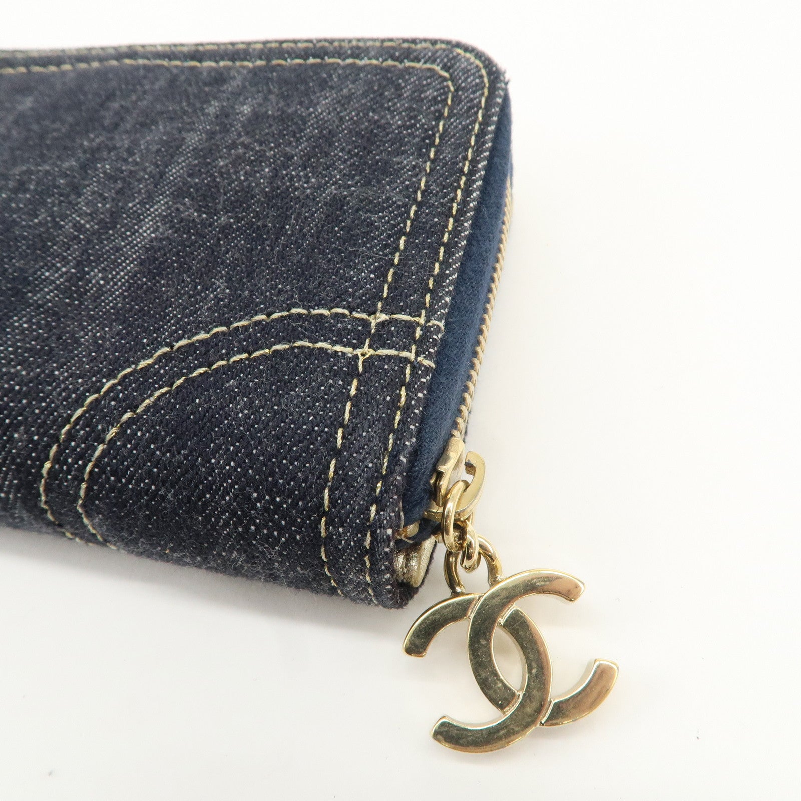 CHANEL Denim Coco Mark Hook Long Wallet  Blue A31900 Used