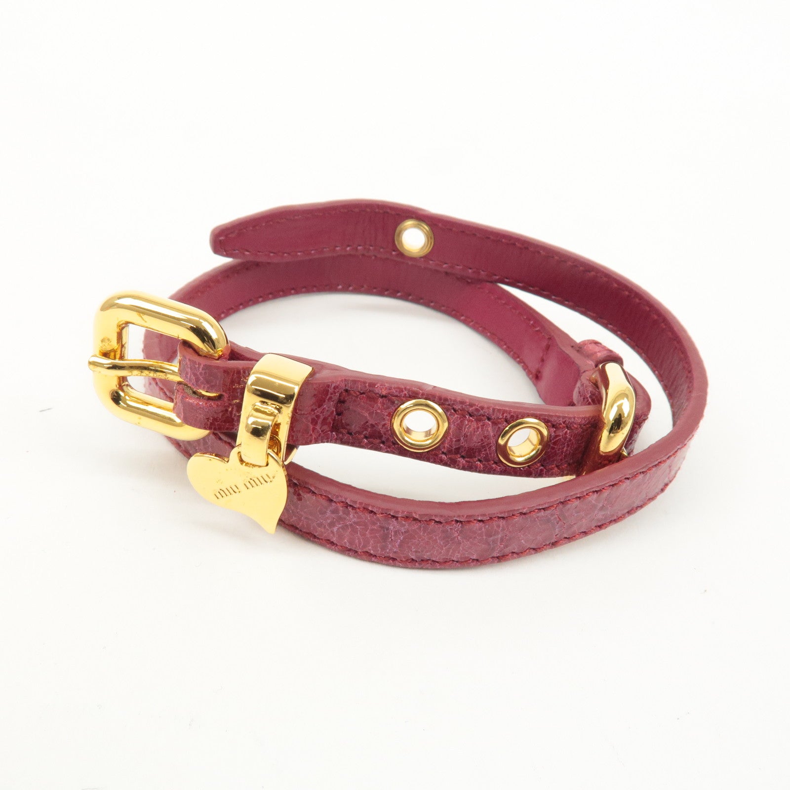 MIU MIU Leather Heart Bracelet Pink Gold HDW