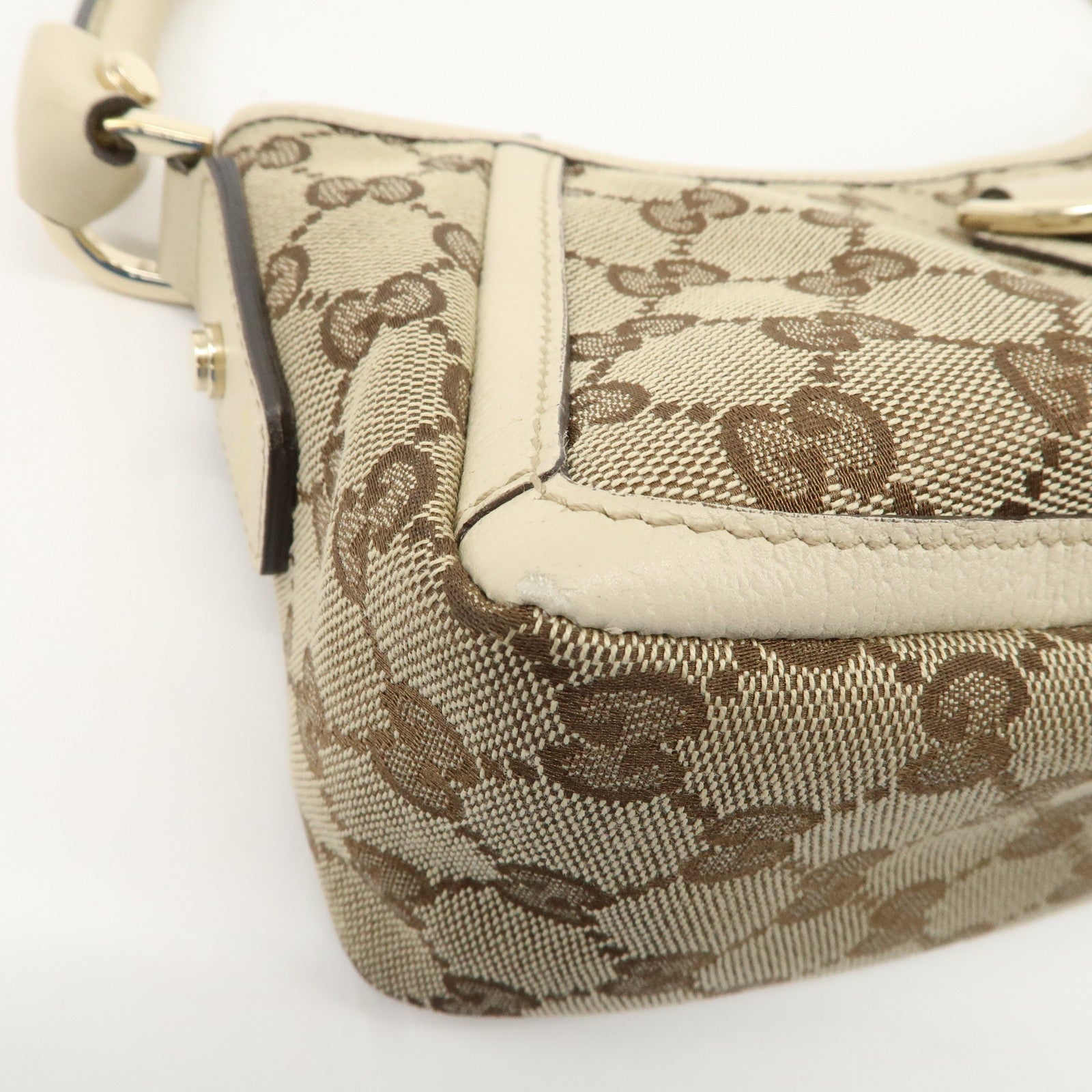 GUCCI Abbey GG Canvas Leather Shoulder Bag Beige Gold 130939 Used