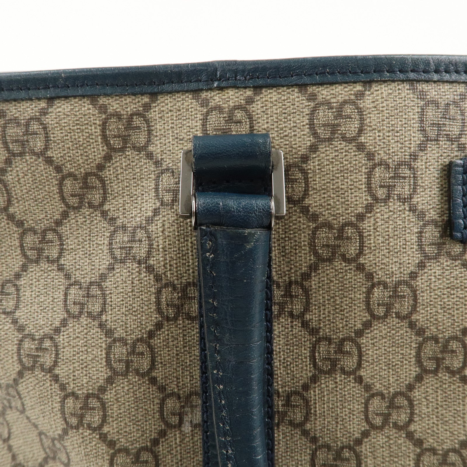 GUCCI GG Supreme Leather Tote Bag Beige Navy 114595