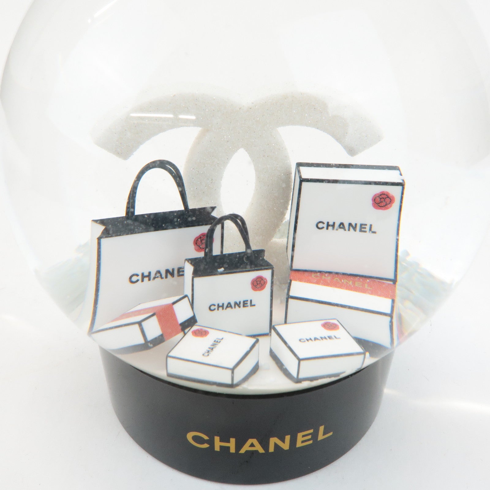 CHANEL COCO Mark Glass Snow Globe 2019 Novelty Black White Used