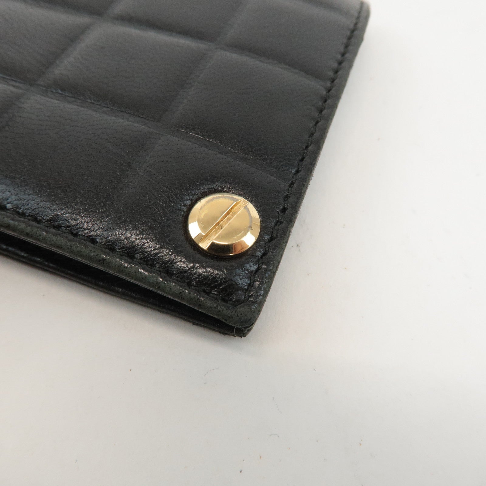 CHANEL Chocolate Bar Lamb Skin Card Case Black