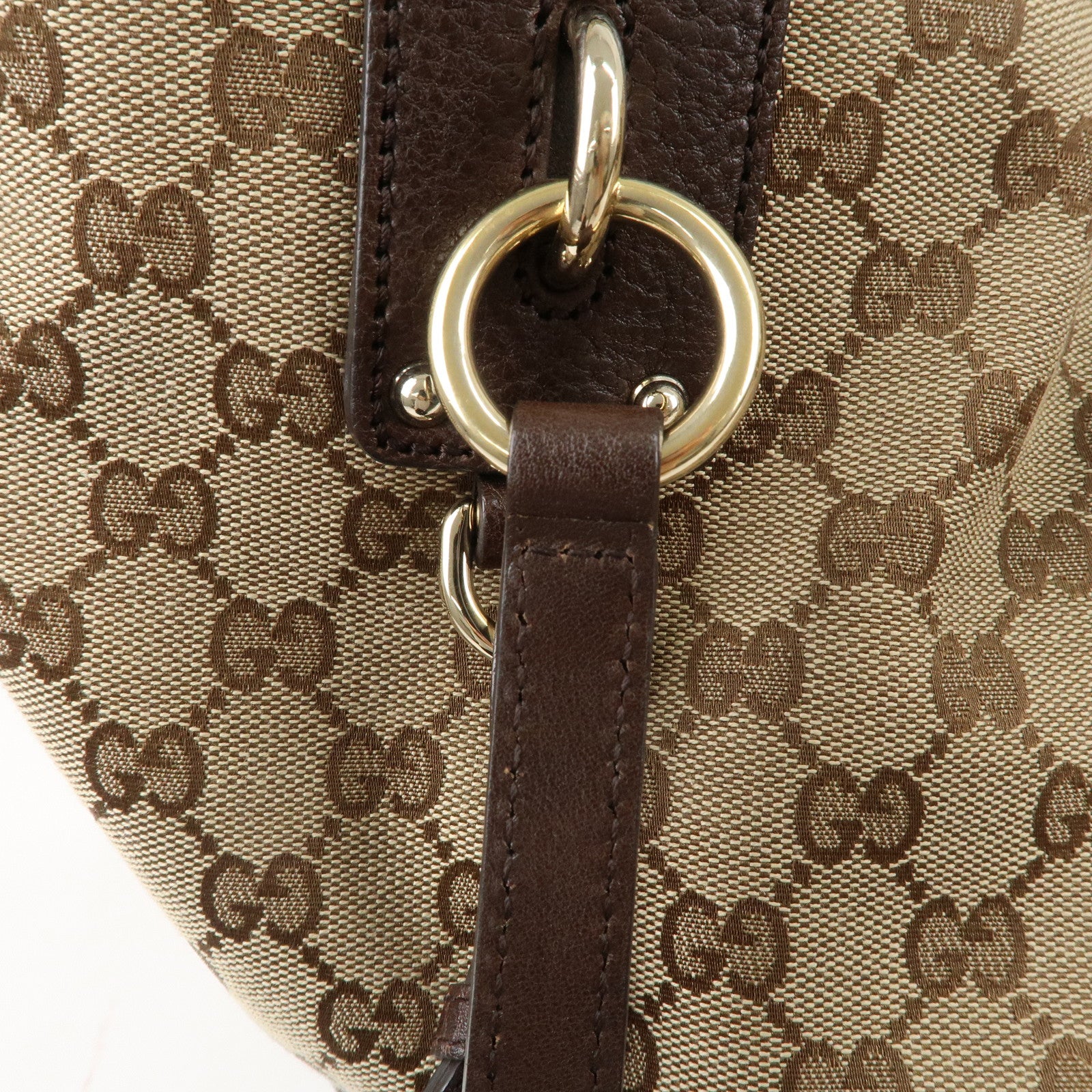 GUCCI GG Canvas Leather Tote Bag Beige Brown 247237