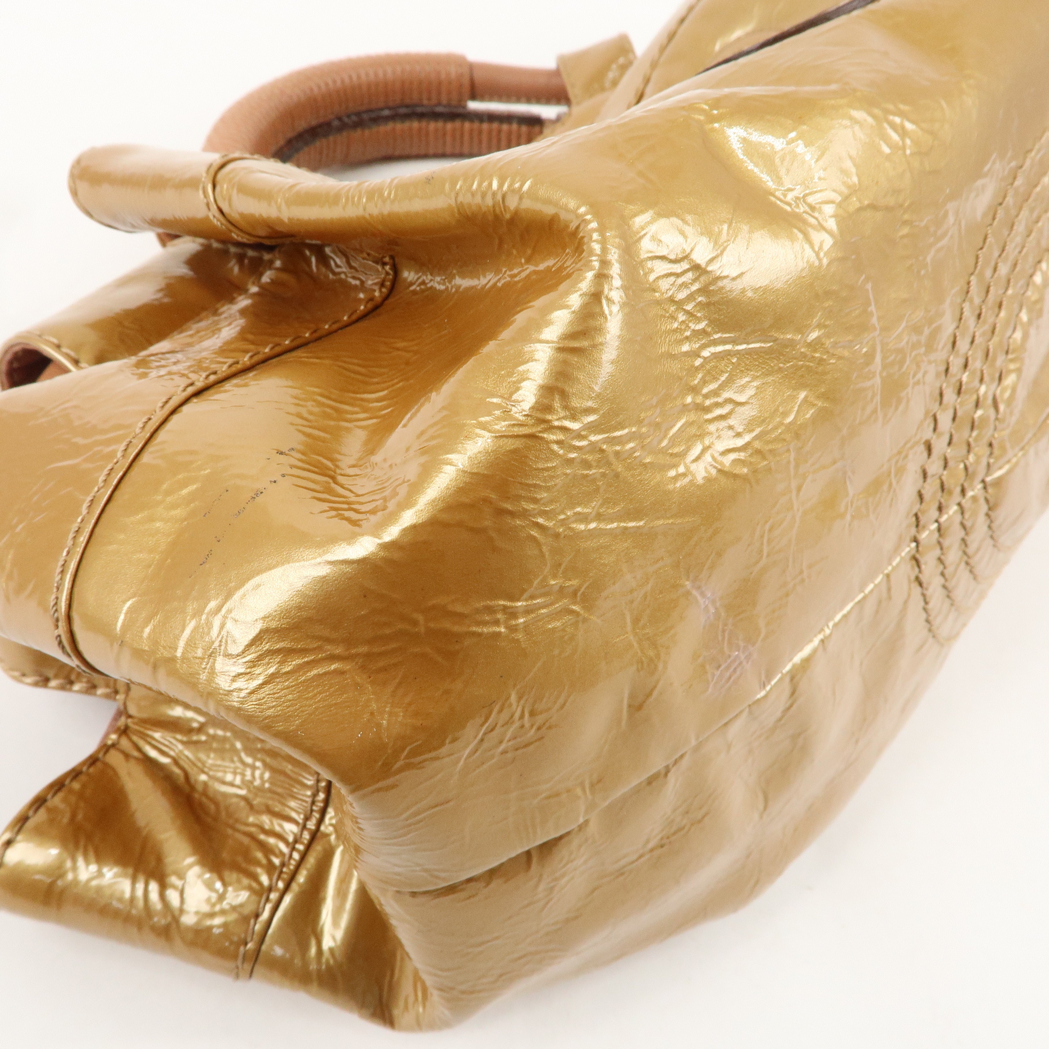 LOEWE Anagram Patent Leather Nappa Aire Hand Bag Gold