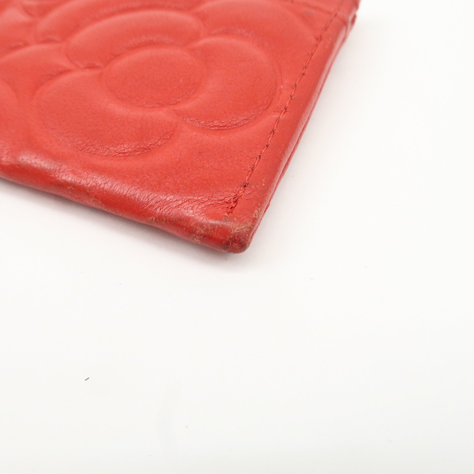 CHANEL Camellia Lambskin Embossed Card Case Red A3173855 Used