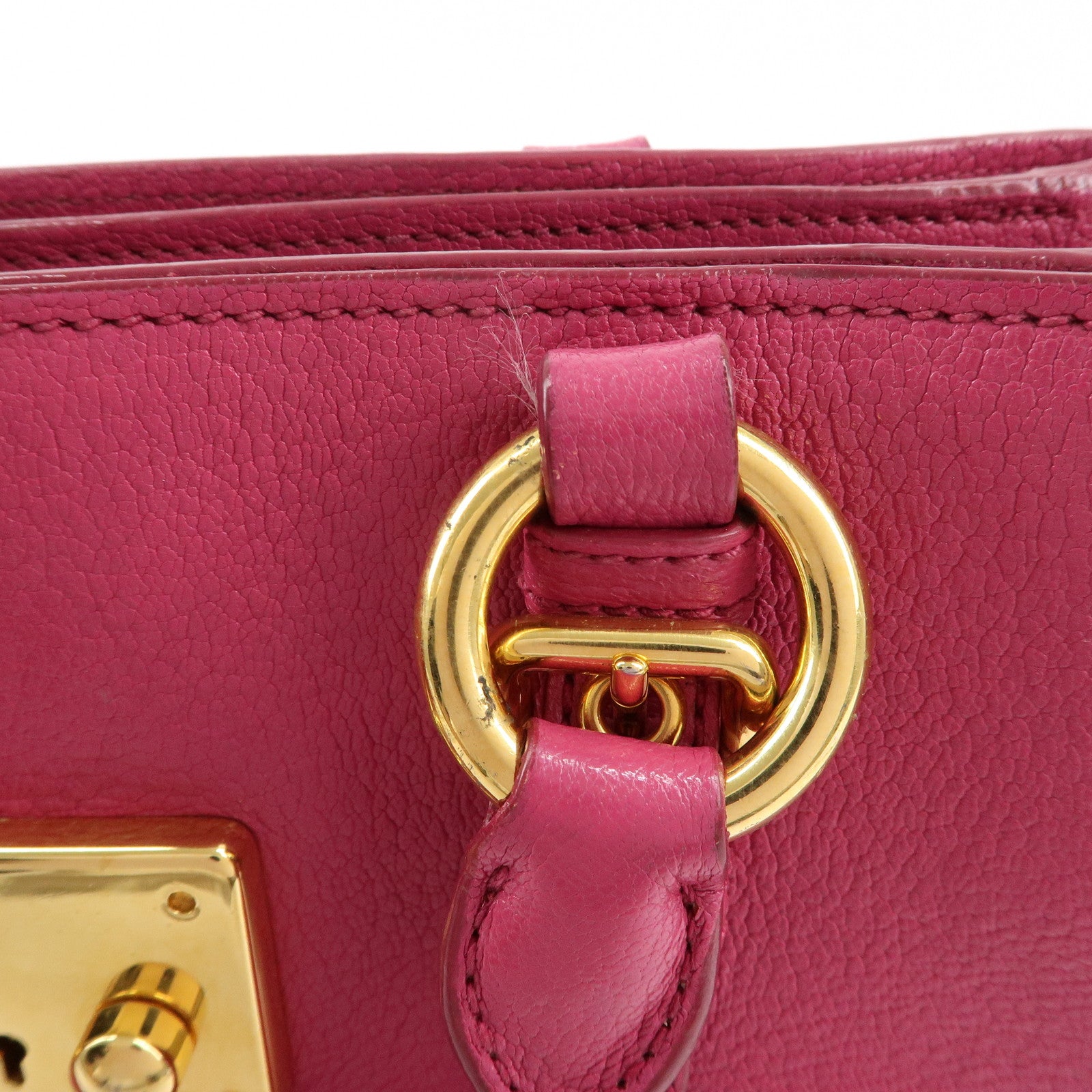 MIU MIU Leather 2WAY Bag Hand Bag Pink Gold Hardware