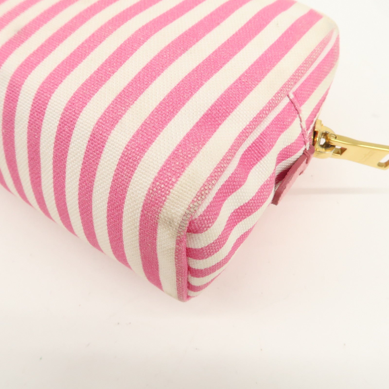 PRADA Capana Canvas Pouch Pink White Stripe 1NA021