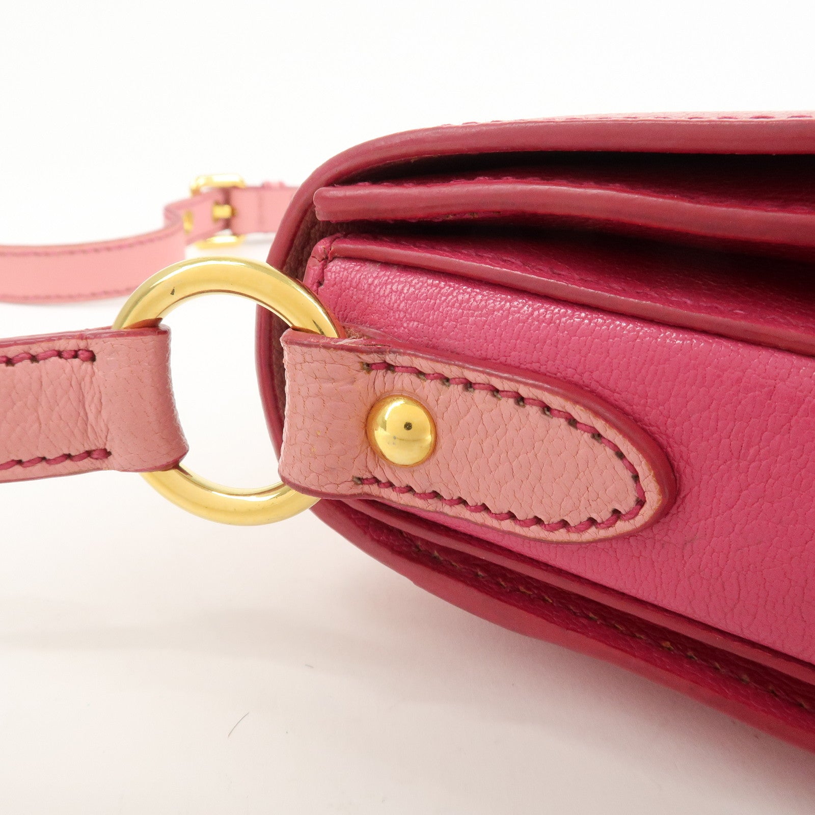 MIU MIU Madras Leather Bicore bicolor Shoulder Bag Pink Used