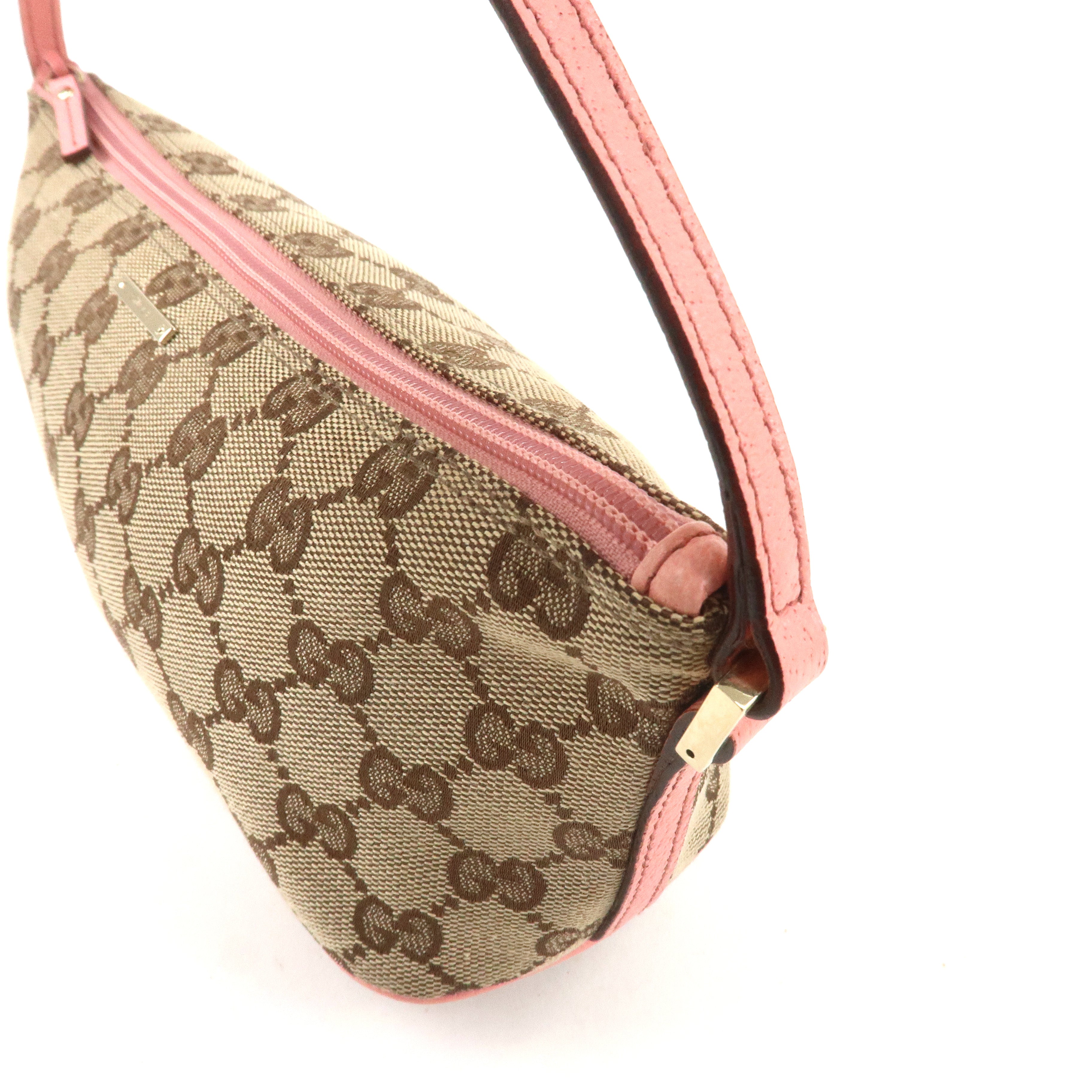 GUCCI GG Canvas Leather Pouch Beige Pink 7198