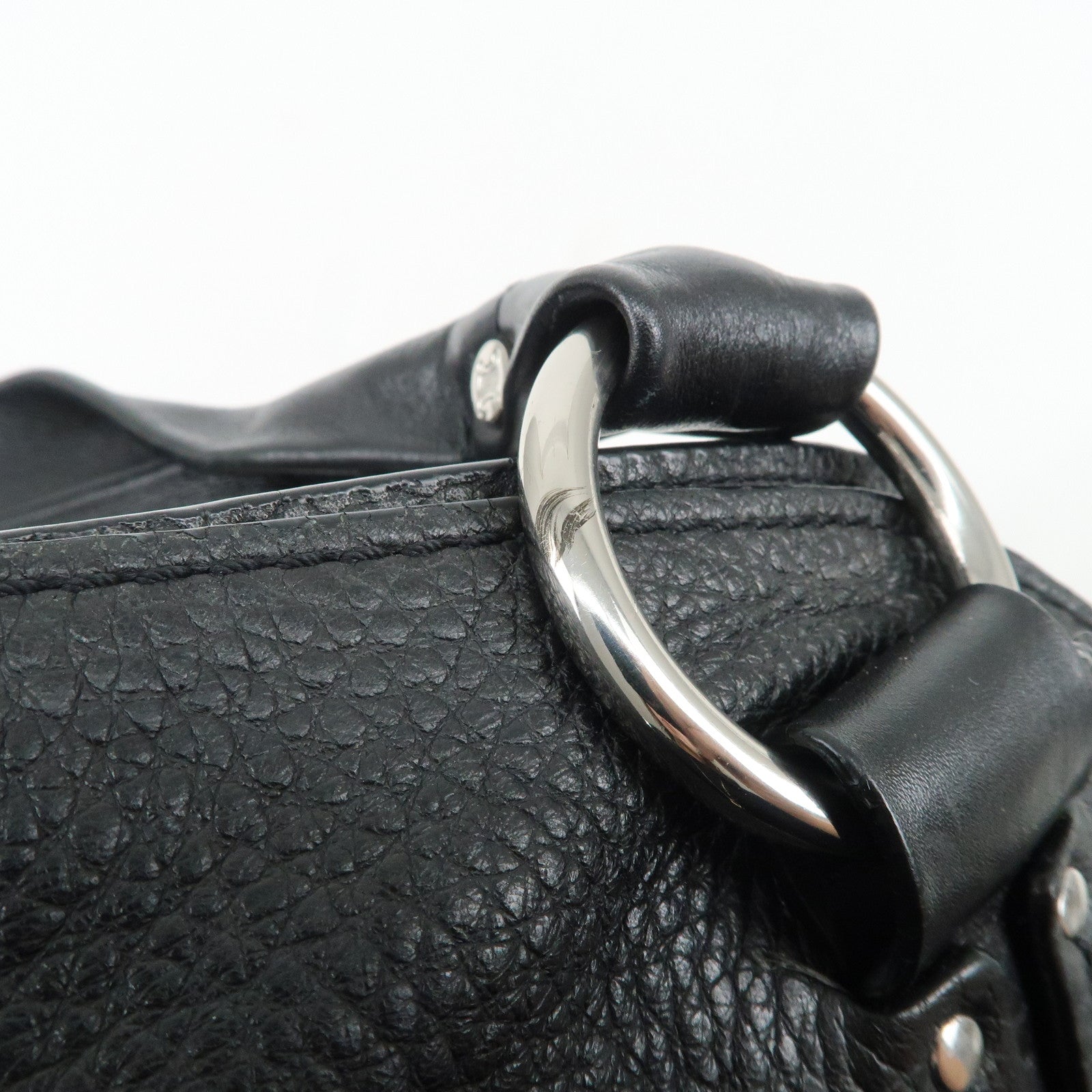 CELINE Leather Shoulder Bag Hand Bag Silver Hardware Black