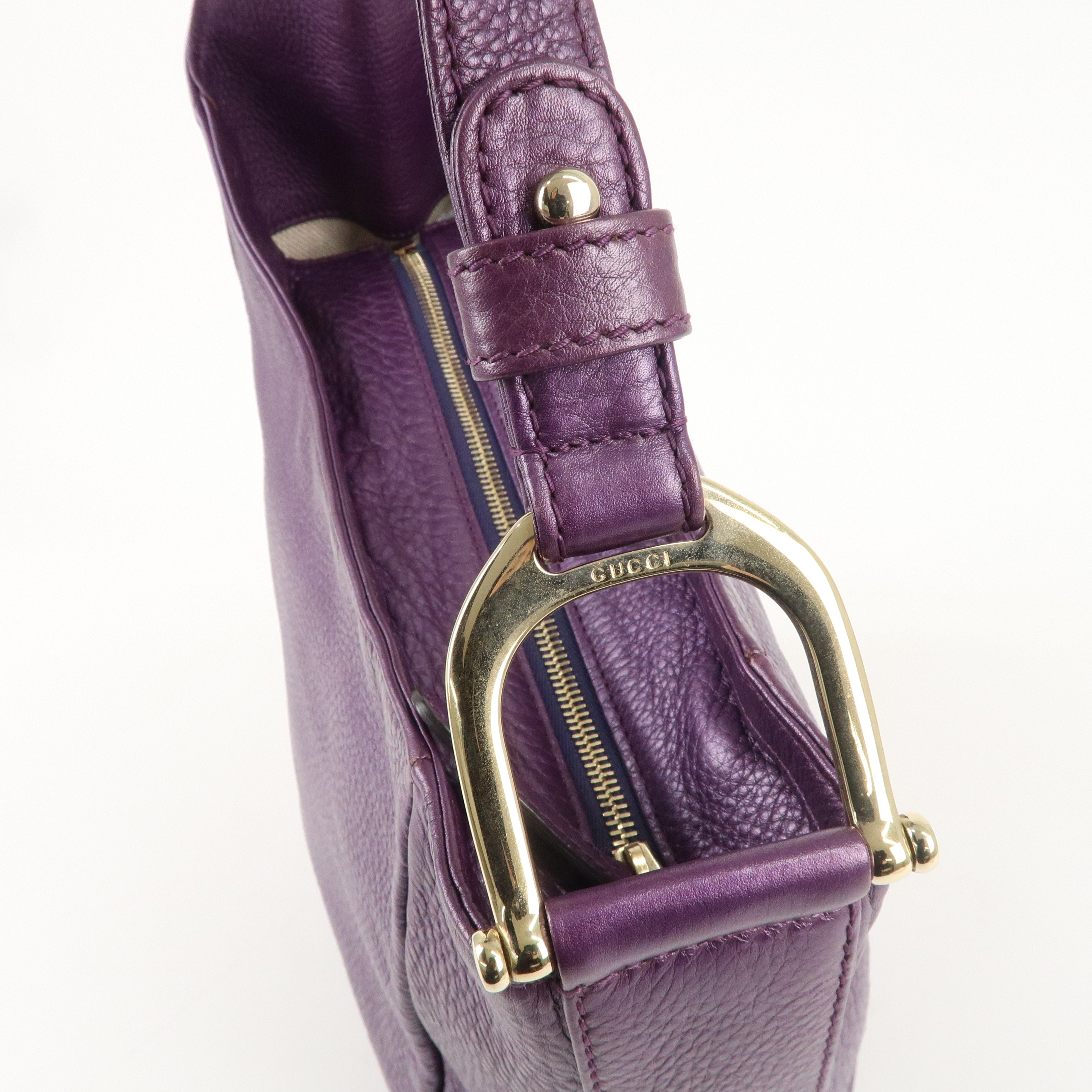 GUCCI Leather Shoulder Bag Metallic Purple 268749Used F/S