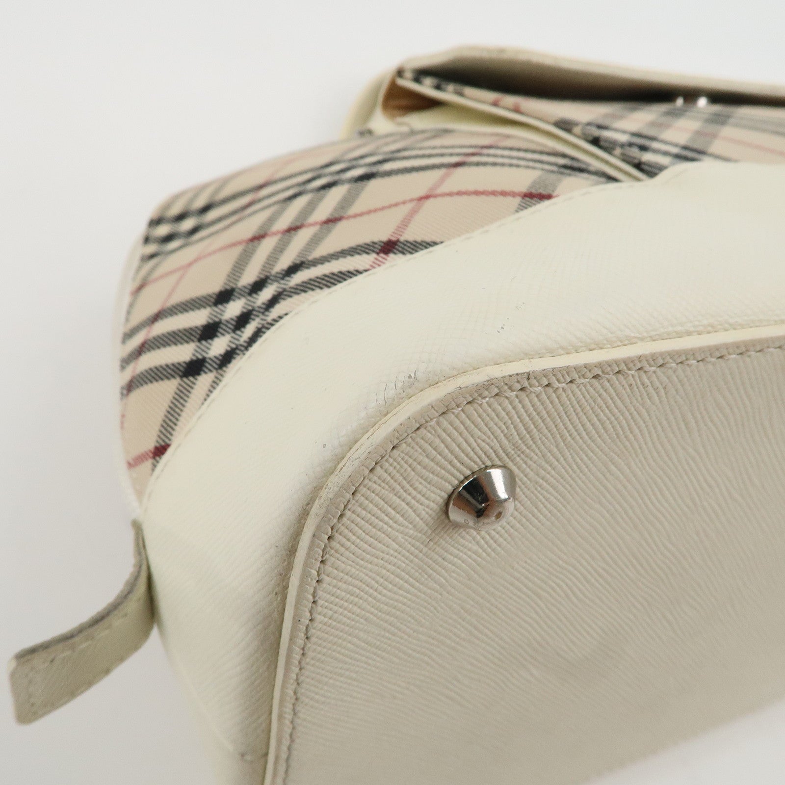 BURBERRY  Nova Plaid Canvas Leather Boston Bag Hand Bag