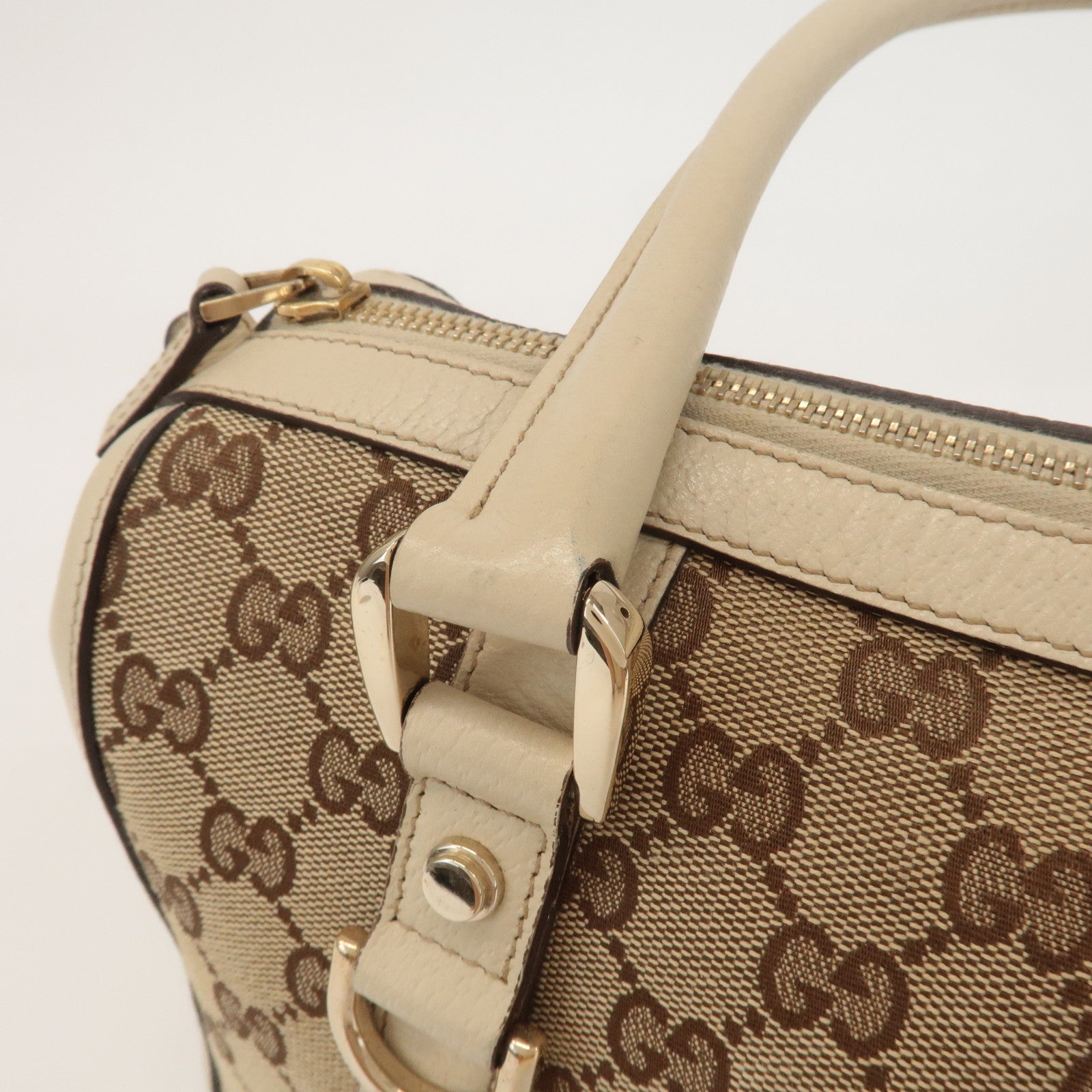 GUCCI Abbey GG Canvas Leather Hand Bag Beige Ivory 130942 Used