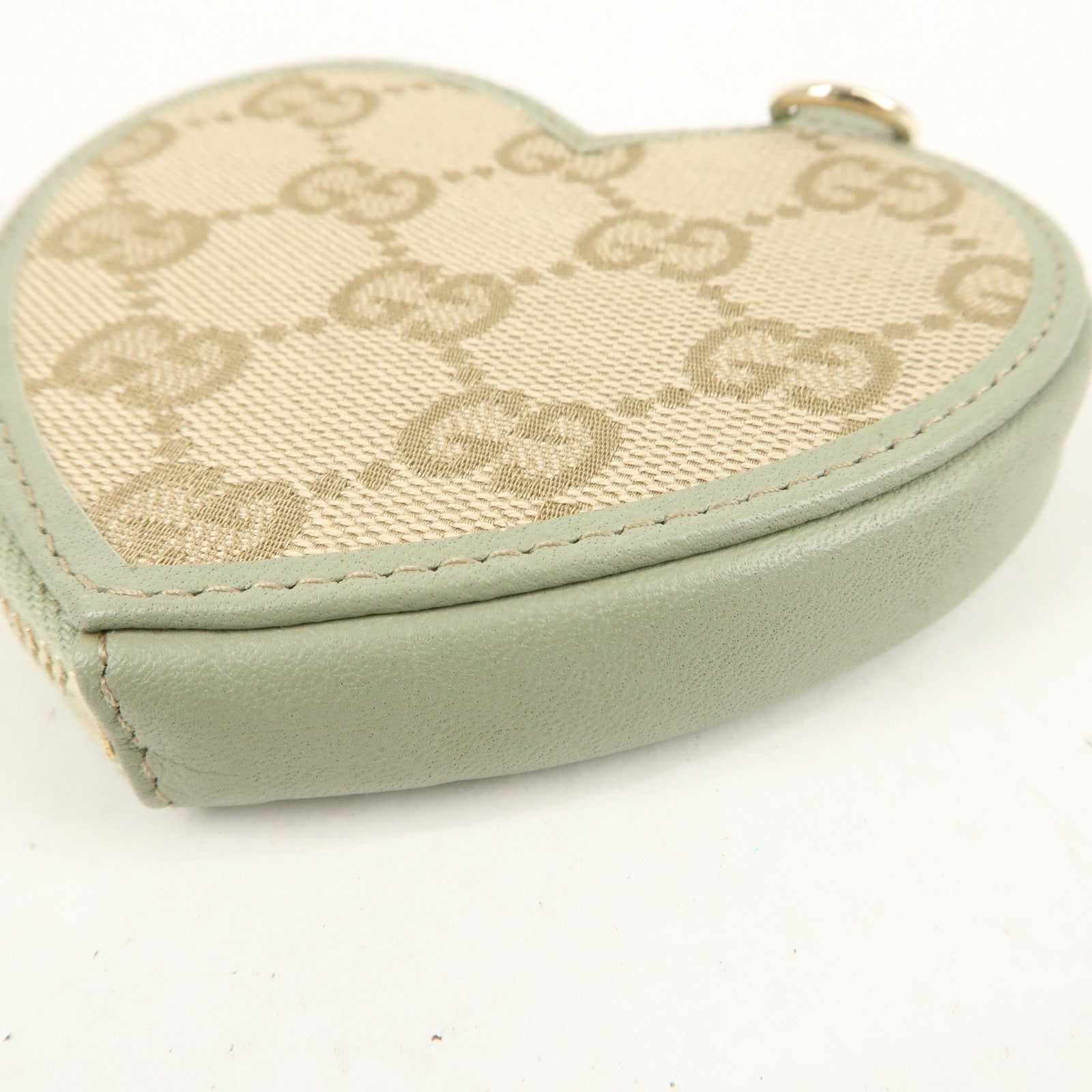 GUCCI GG Canvas Leather Heart Coin Case Wallet Light Green 152615