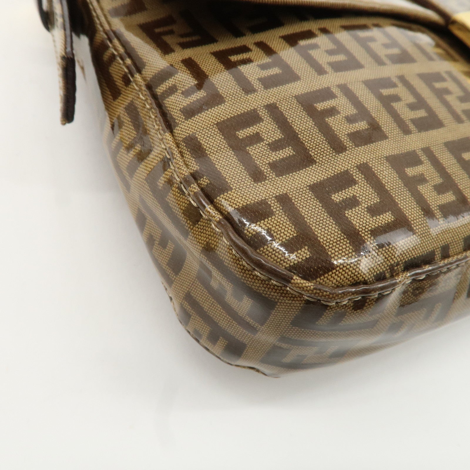 FENDI Zucchino Mamma Baguette PVC Shoulder Bag Brown 26424