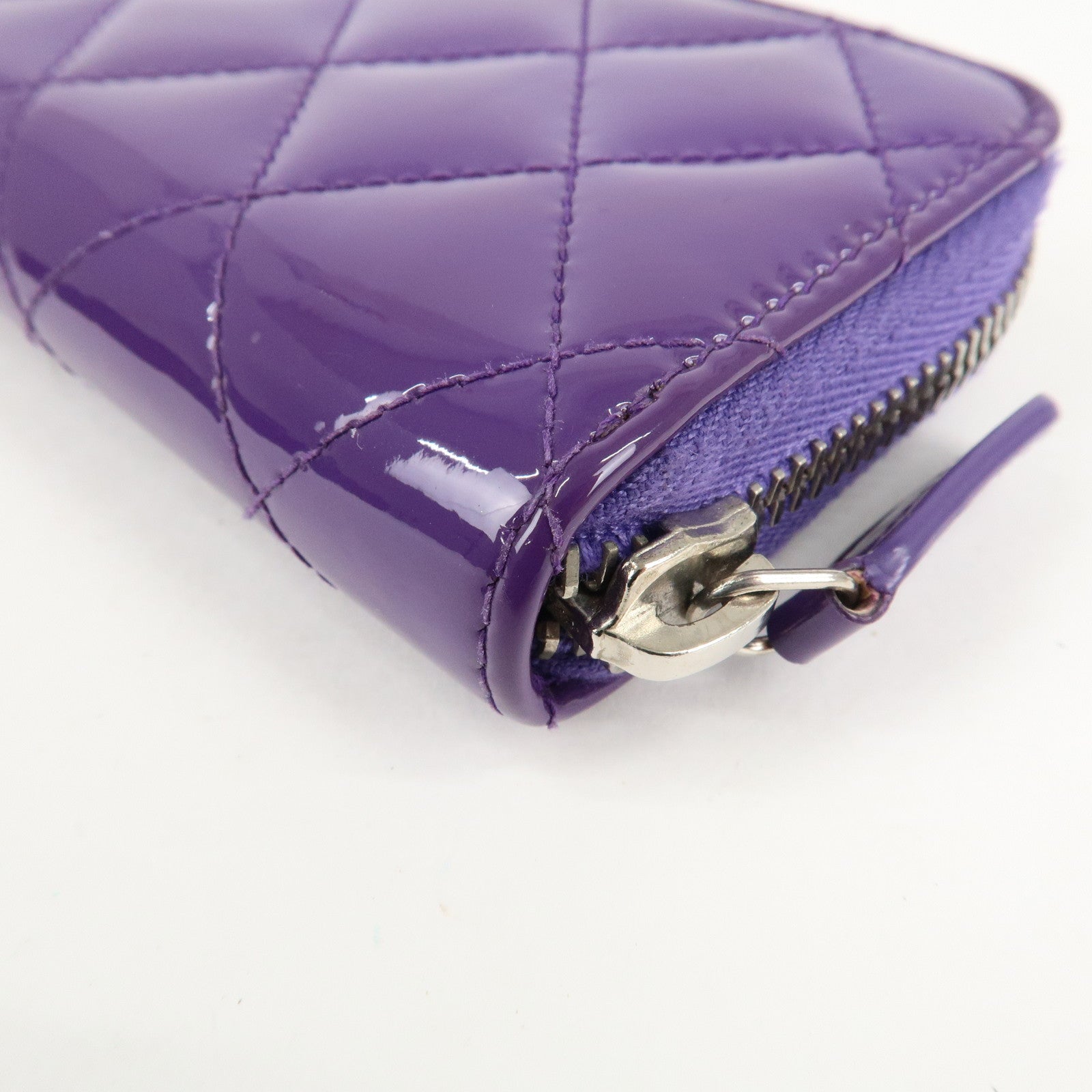 CHANEL Matelasse Patent Leather Card Case Coin Case Purple