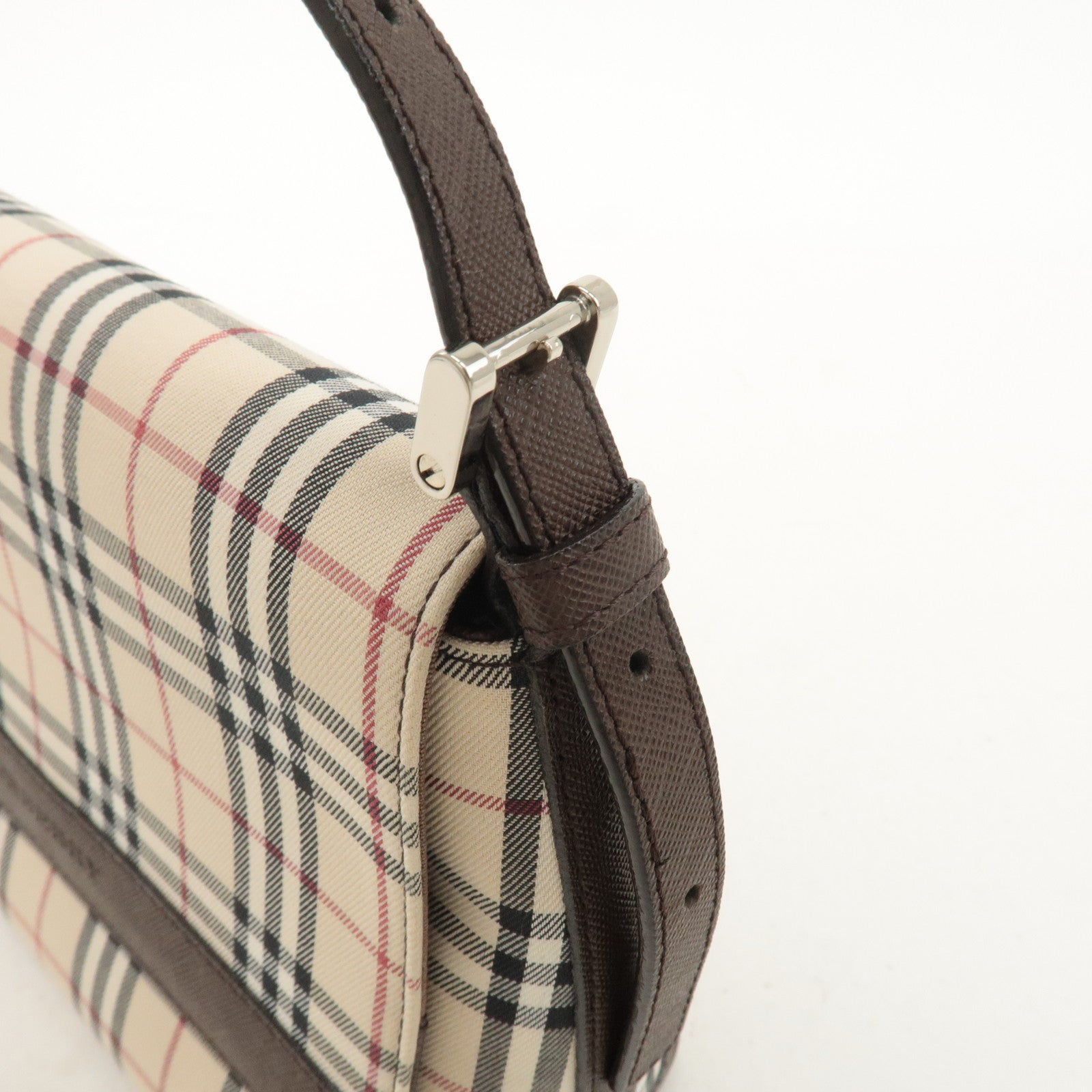 Burberry Nova Plaid Canvas Leather Shoulder Bag