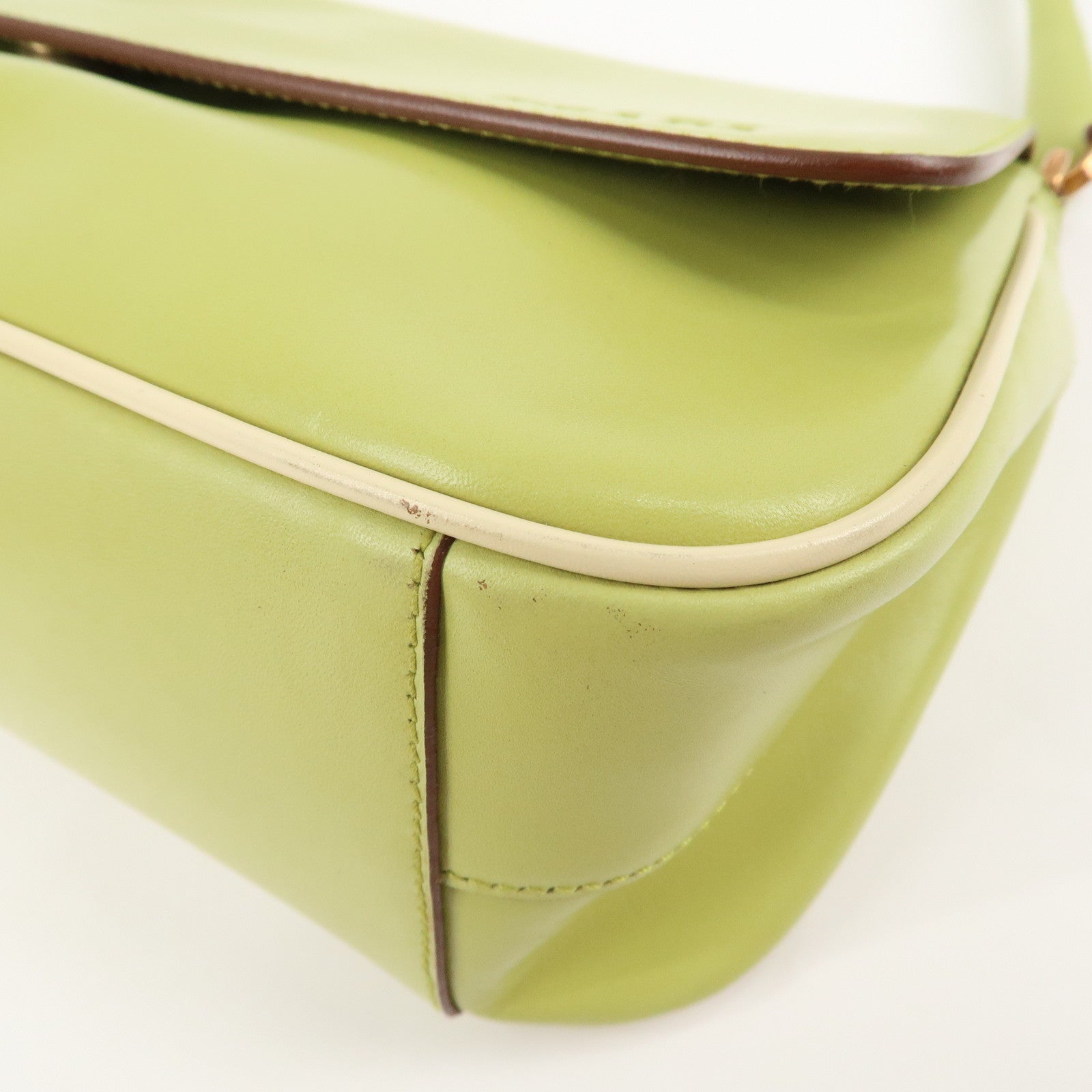 PRADA Leather Shoulder Bag Hand Bag Light Green B10689