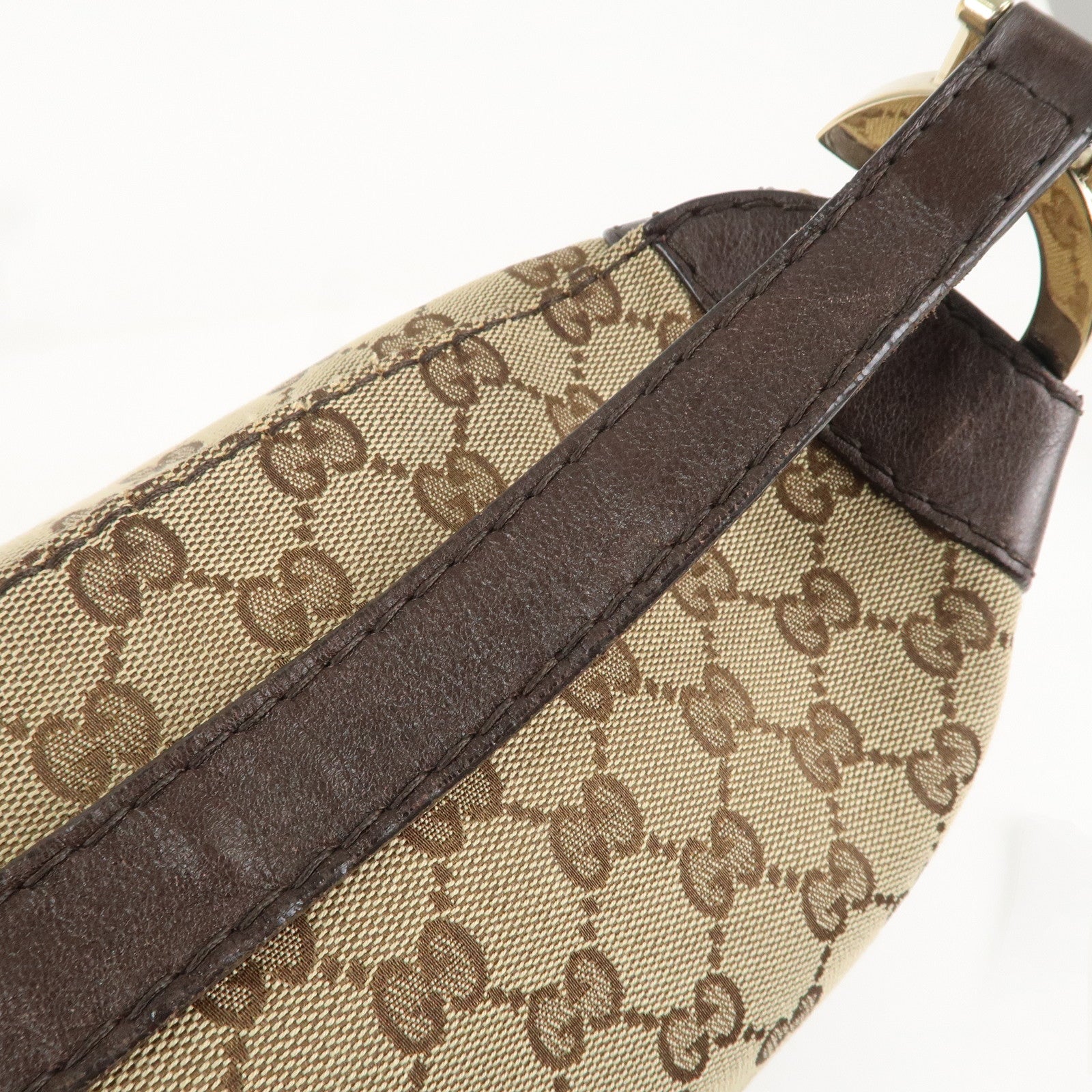 GUCCI GG Canvas Leather Shoulder Bag Beige Brown 203506