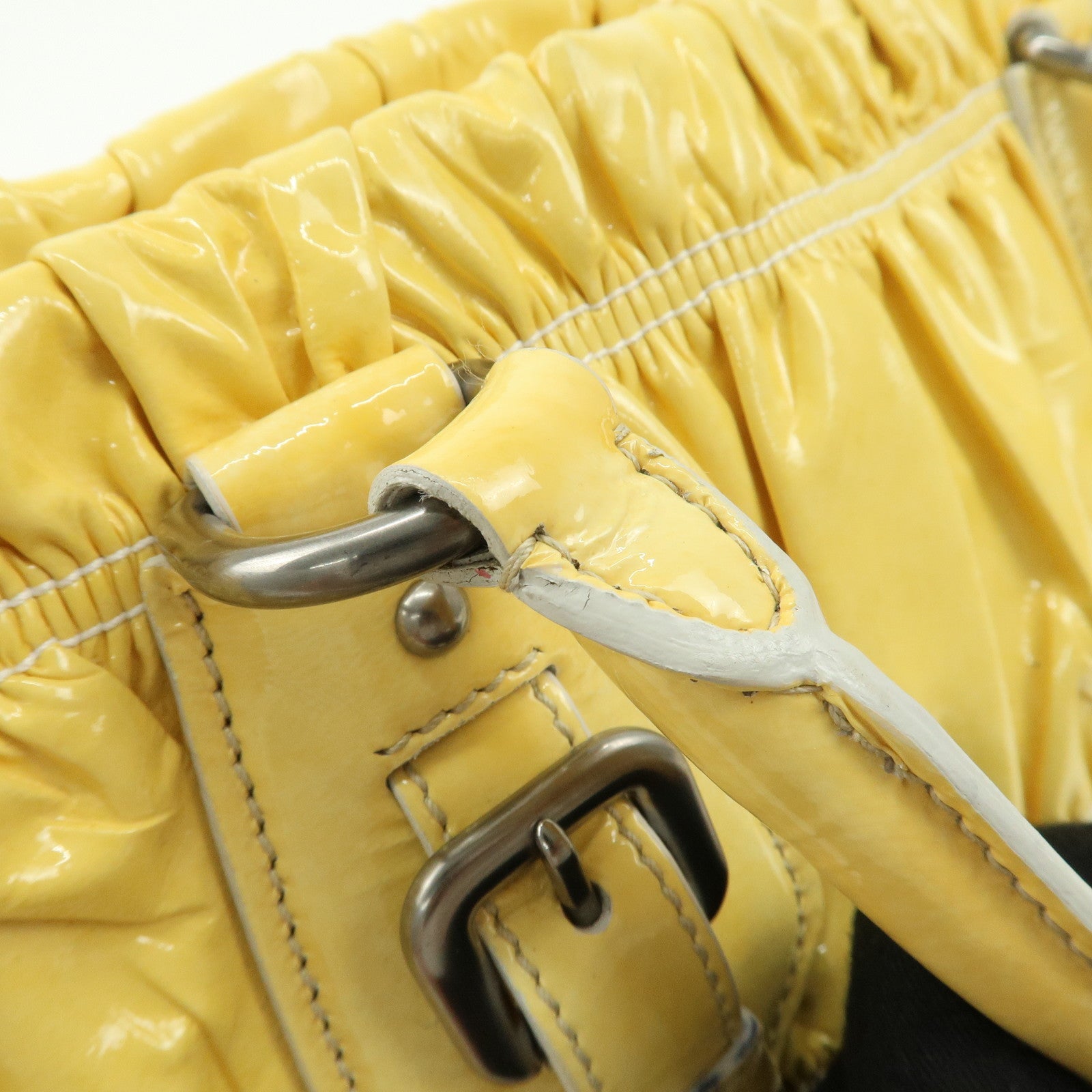 PRADA Patent Leather Gather 2Way Bag Shoulder Hand Bag Yellow