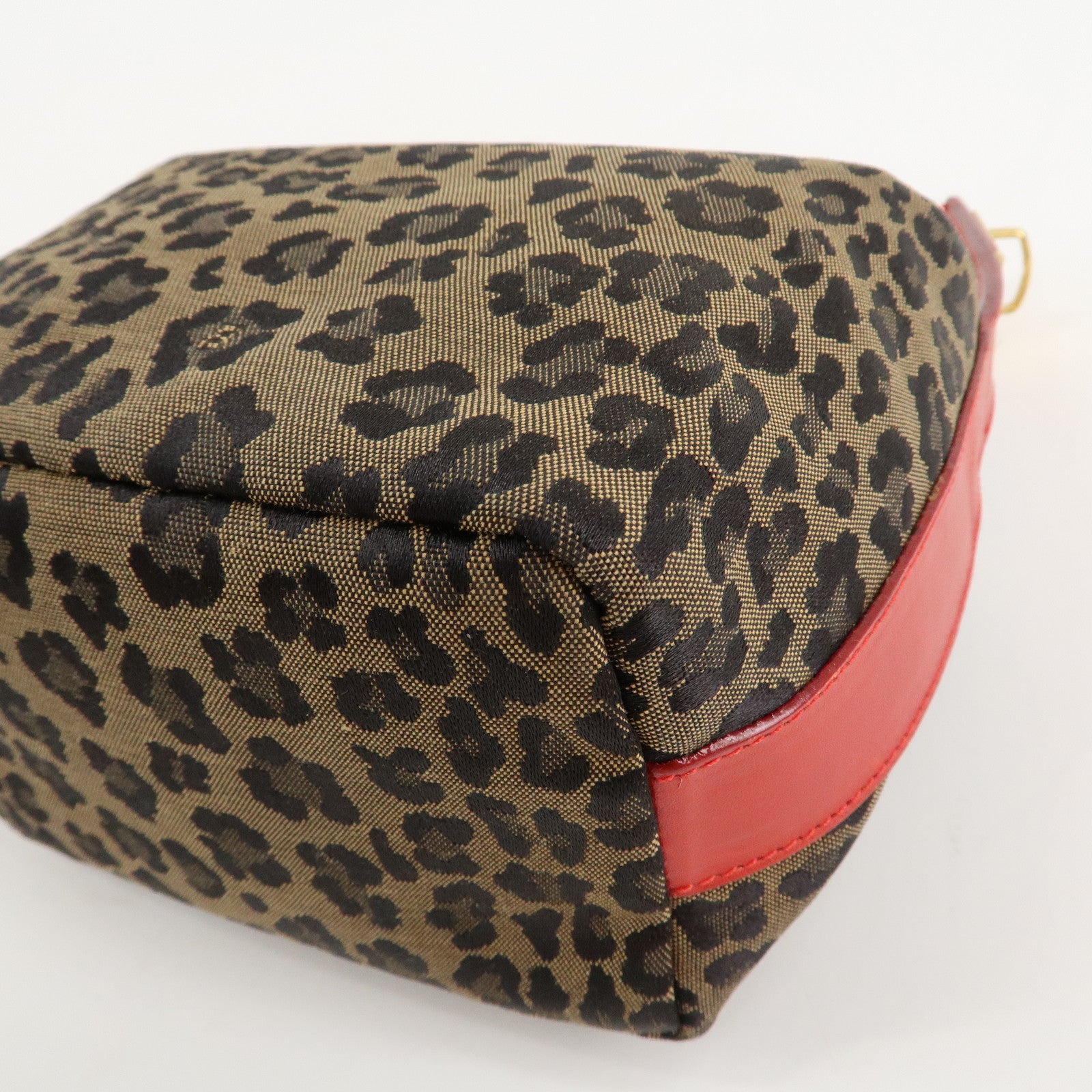 FENDI Canvas Leather Leopard Vanity Bag Pouch Brown Red 26360 Used