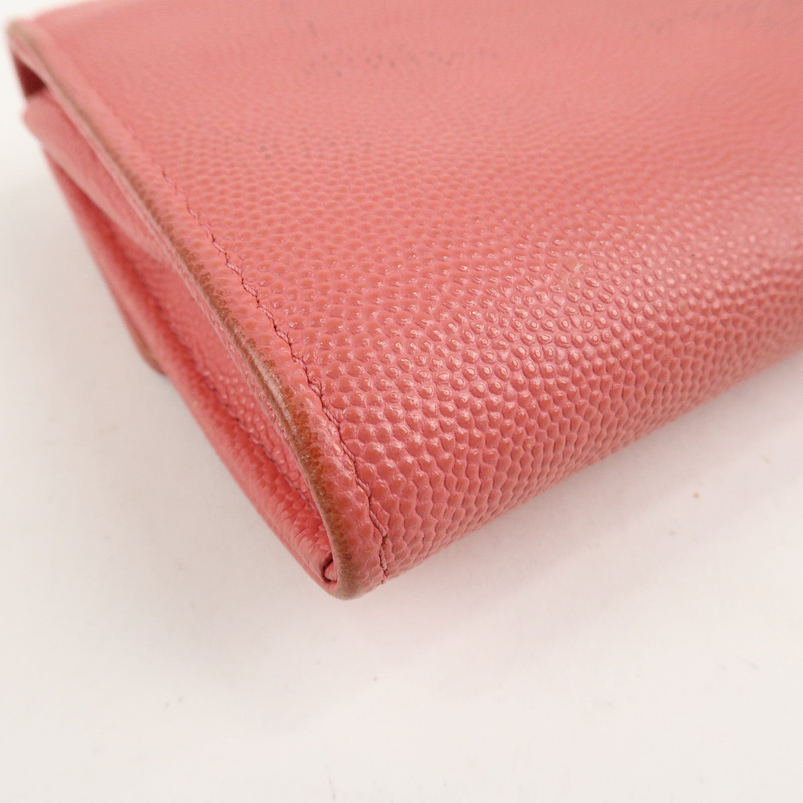 CHANEL Caviar Skin Coco Mark Bi-fold Long Wallet Pink Used