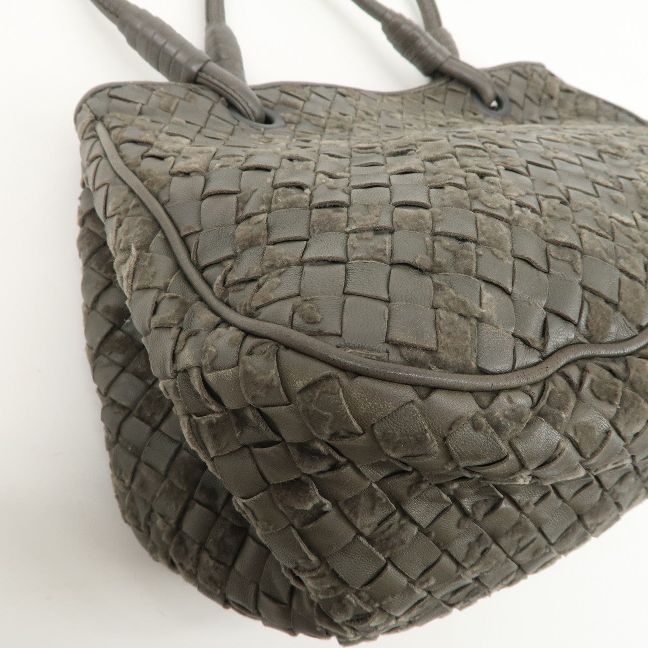 BOTTEGA VENETA Intrecciato Leather Hand Bag Tote Bag Khaki