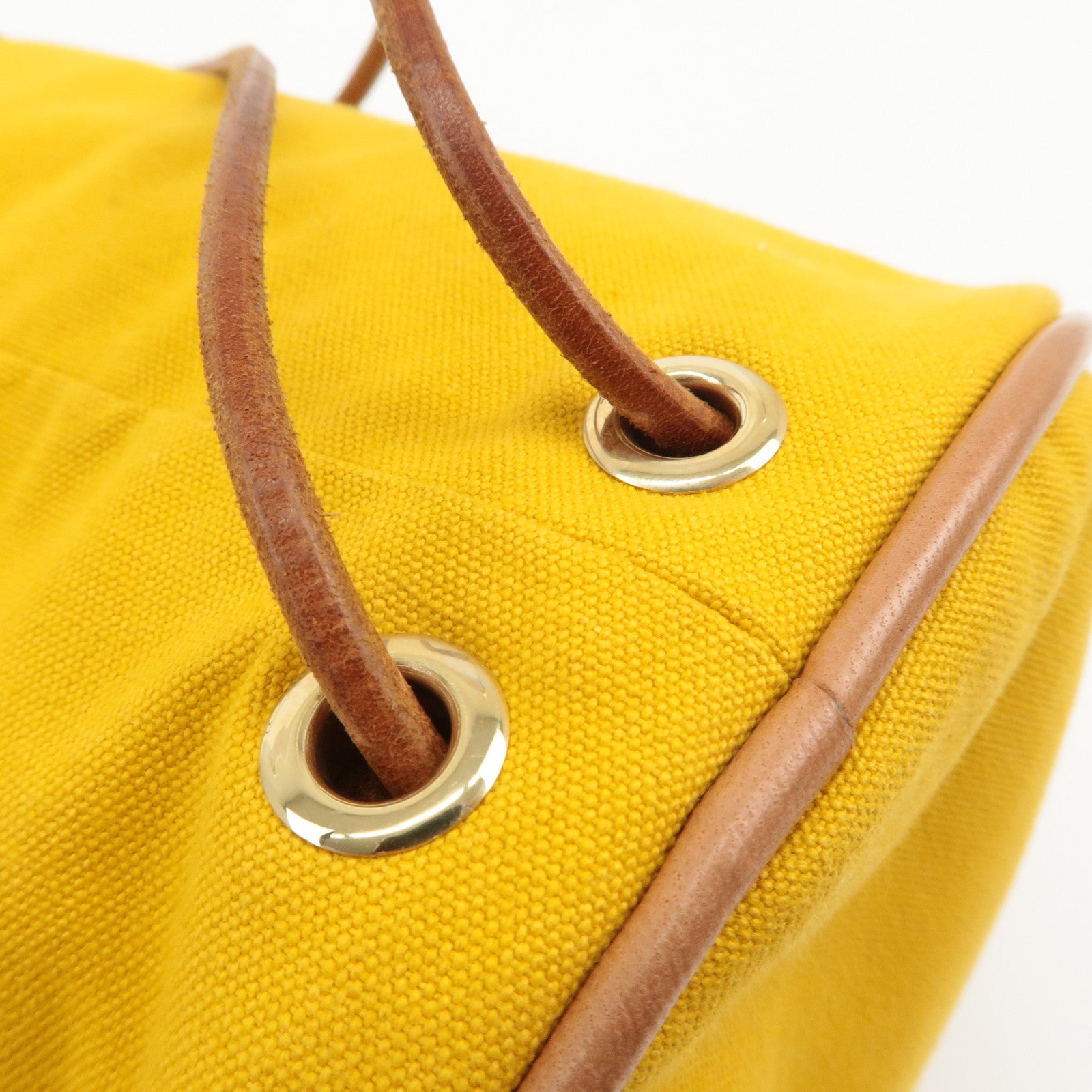 HERMES Canvas Leather Porochon Mimil PM Shoulder Bag Yellow Used