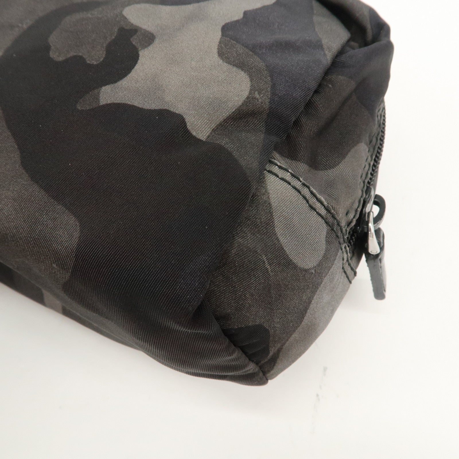 PRADA Logo Nylon Leather Pouch Camouflage Black Khaki