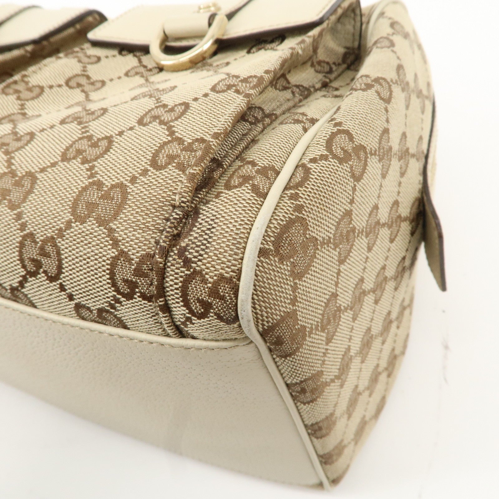 GUCCI Abbey GG Canvas Leather Mini Boston Bag Beige Ivory 153026