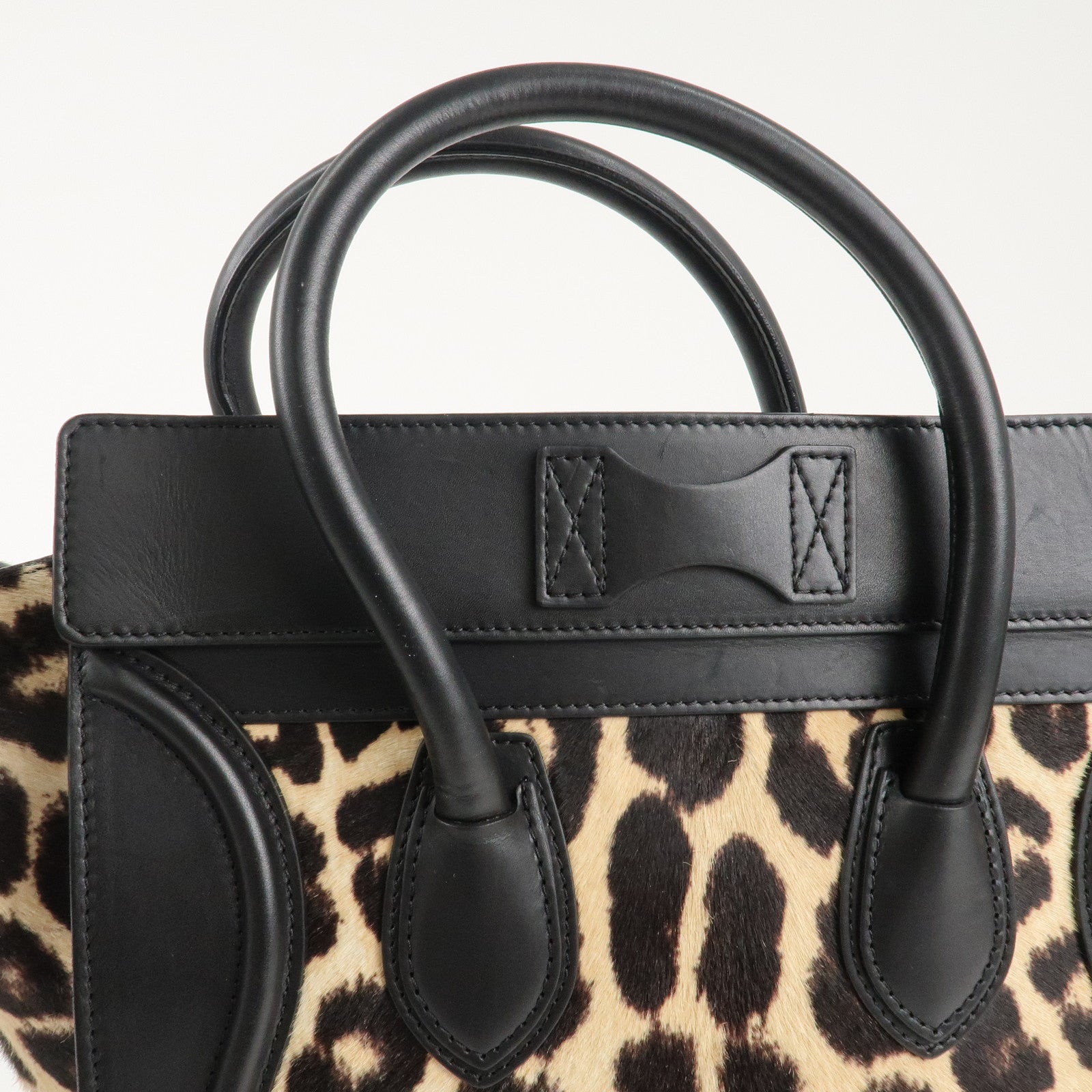 CELINE Mini Shopper Unborn Calf Leather Luggage Leopard 165213 Used