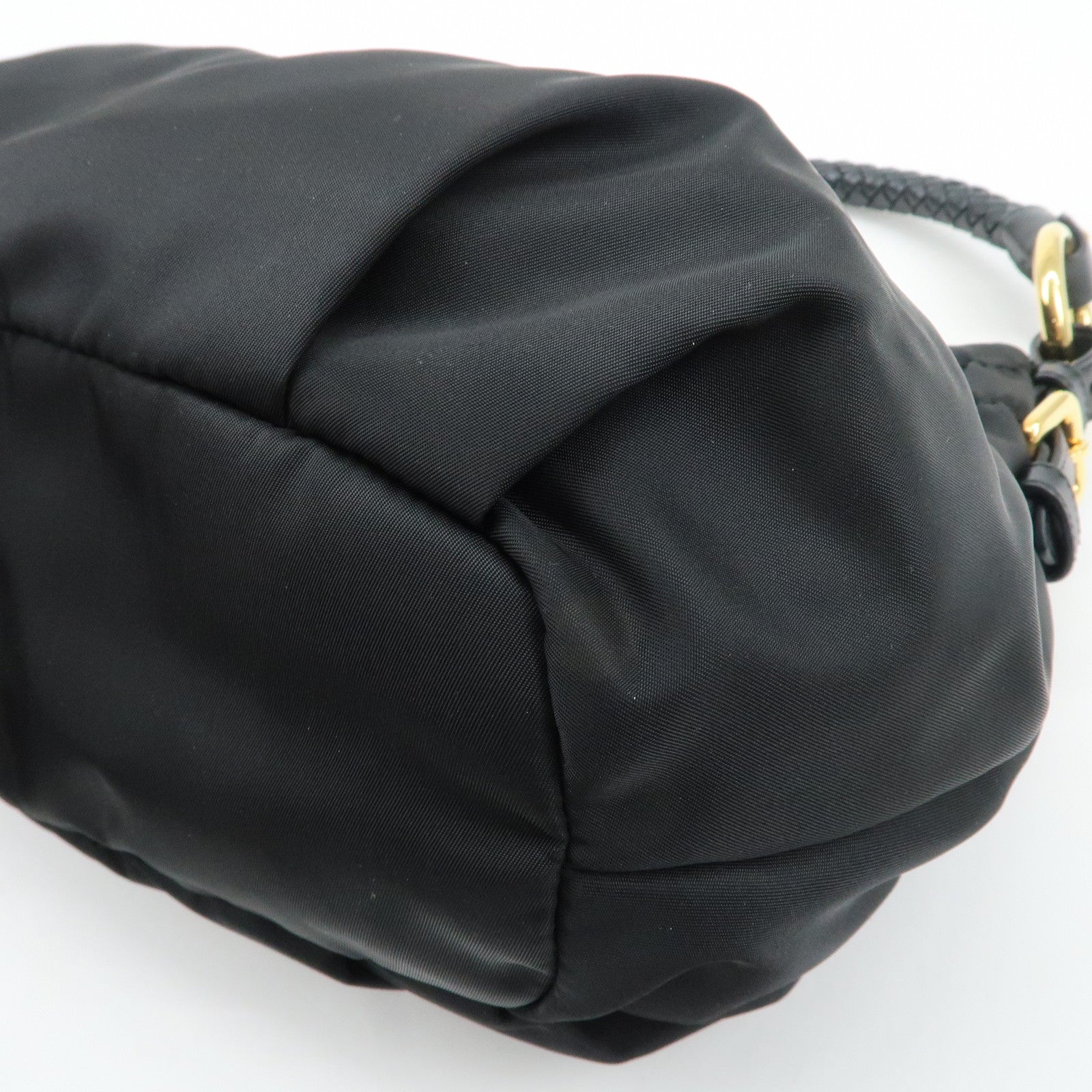 PRADA Nylon Leather Shoulder Bag Black