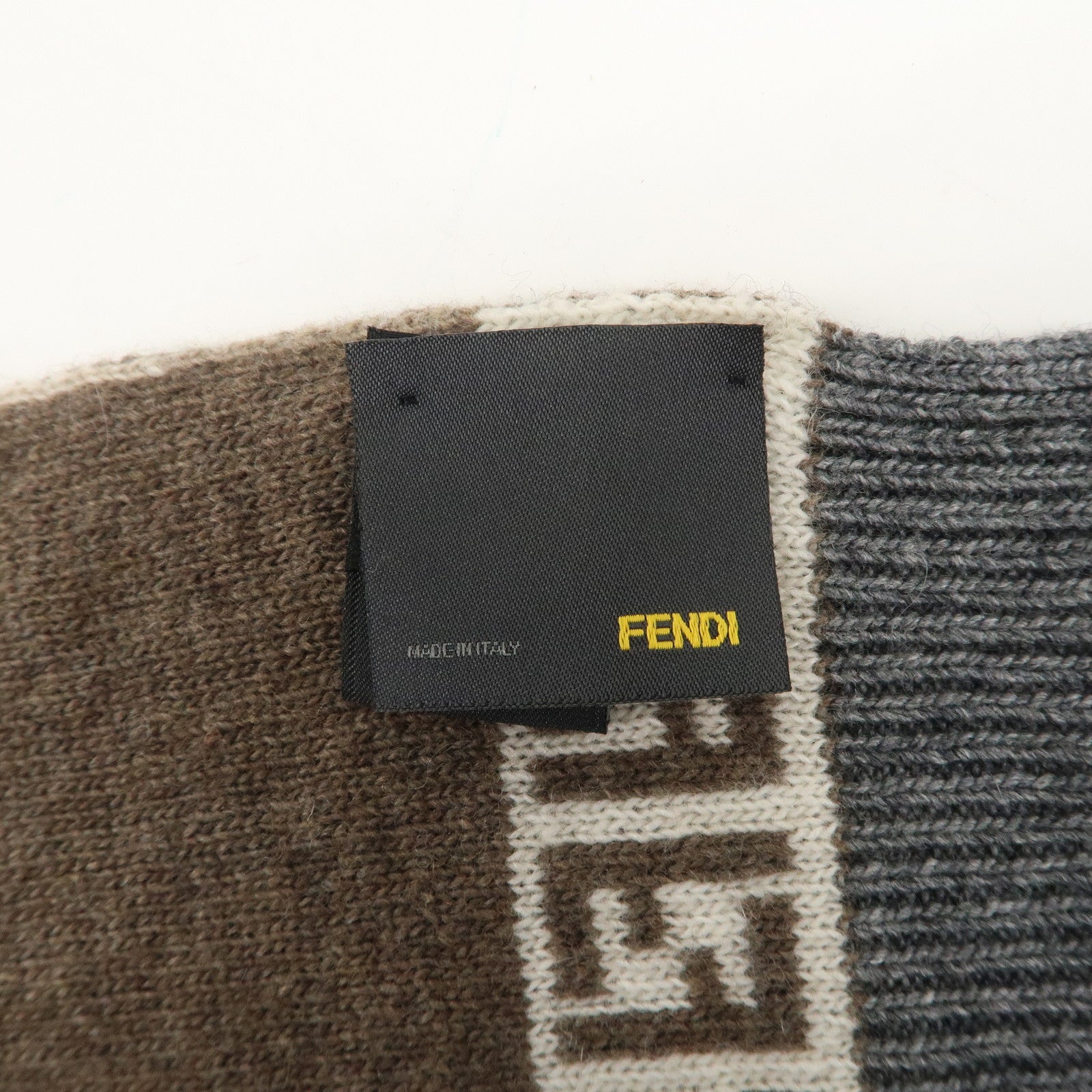 FENDI Logo Zucca Wool Viscose Nylon Cashimere Scarf Beige Brown