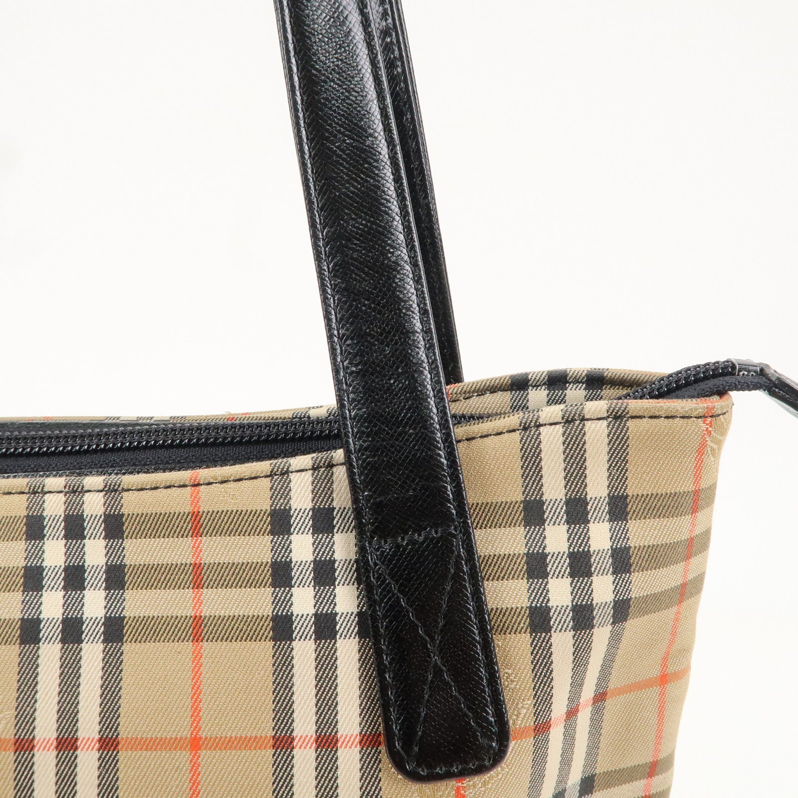 BURBERRY Canvas Leather Nova Plaid Tote Hand Bag Beige Black