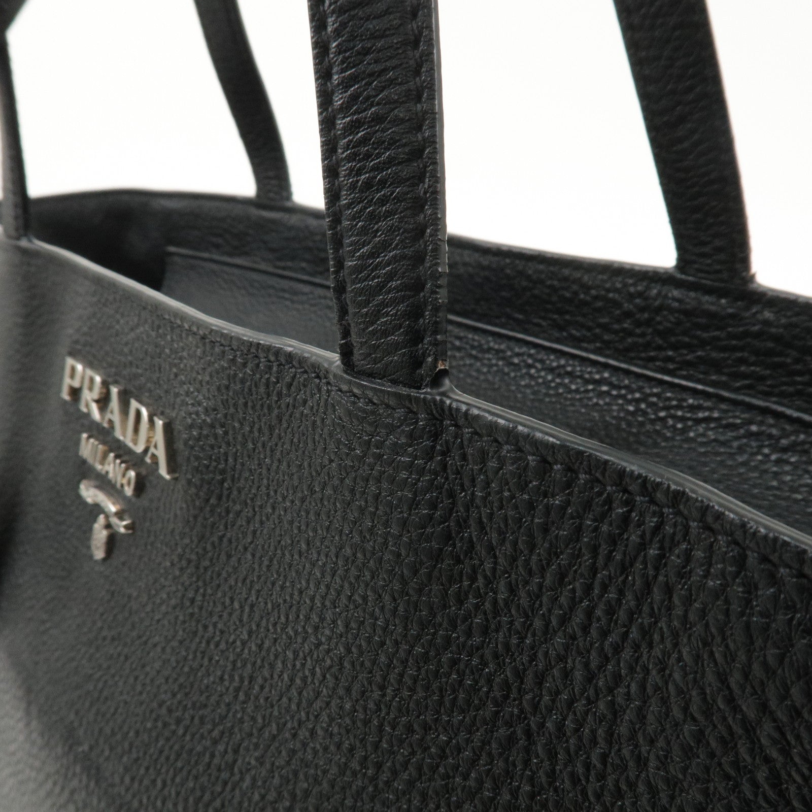 PRADA Leather Tote Bag Shoulder Bag Black 1BG203