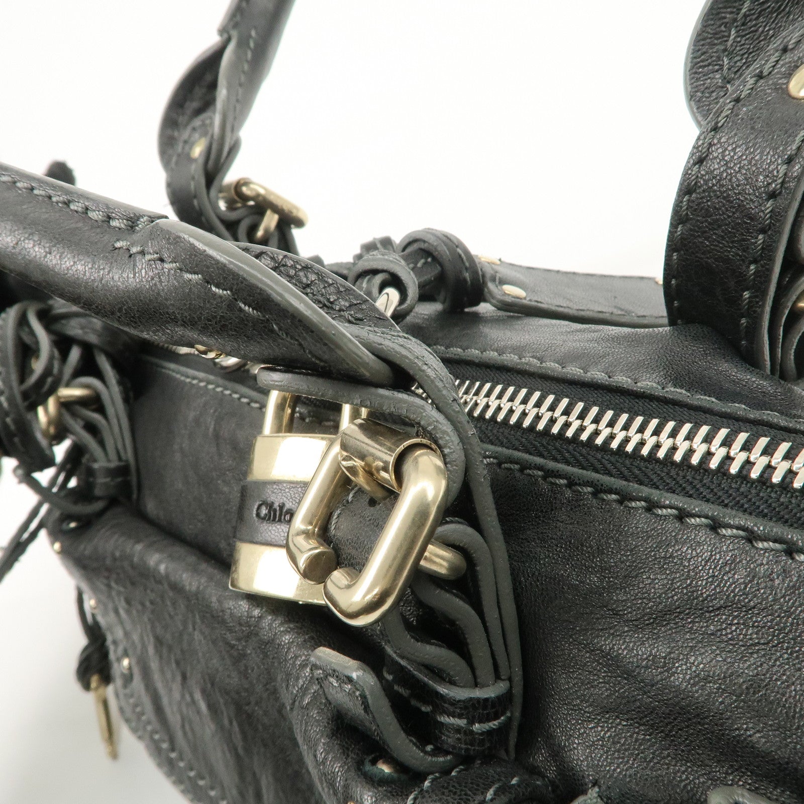 Chloe Paddington Leather Mini Boston Bag Hand Bag Black Used