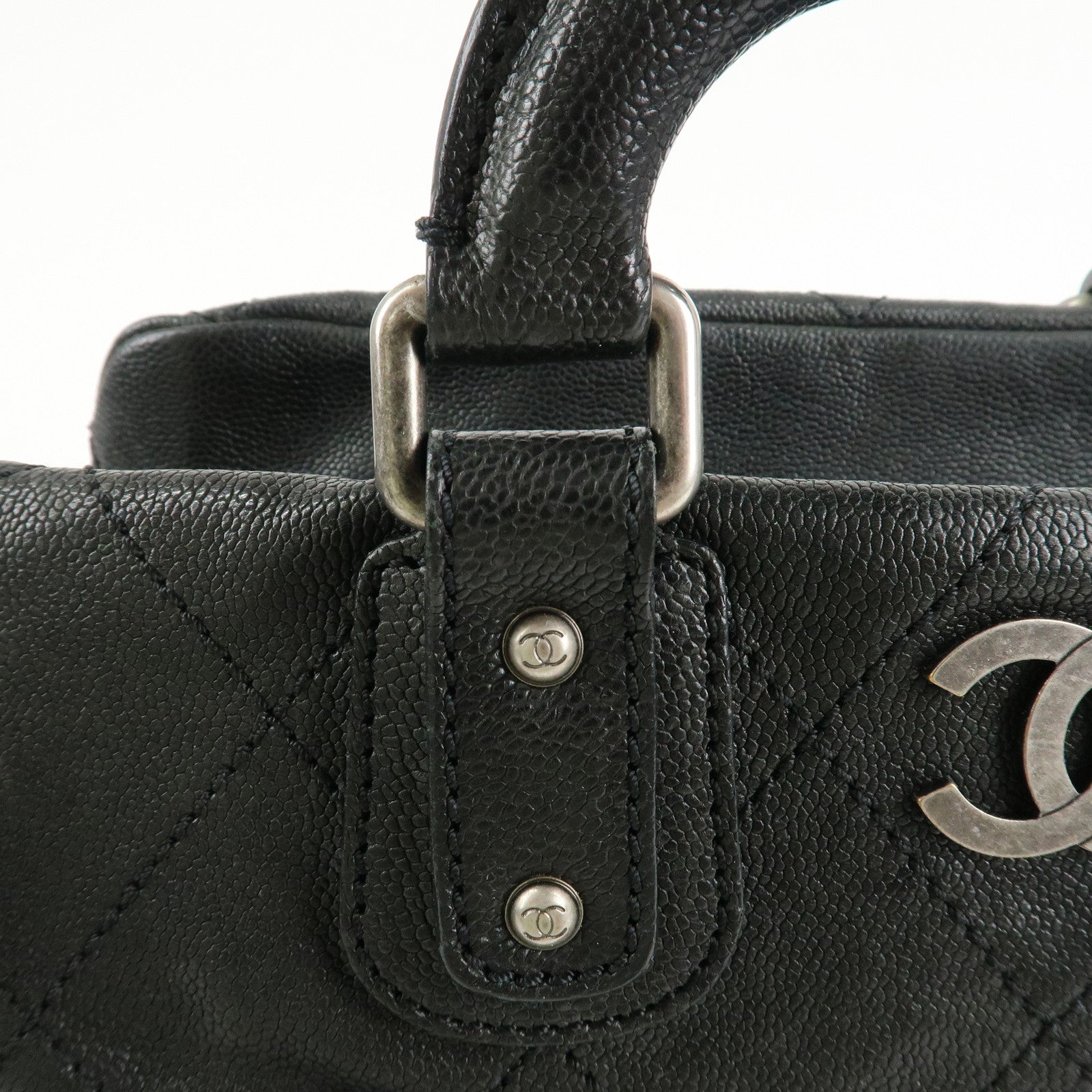 CHANEL Matelasse Caviar Skin Boston Bag Hand Bag Black A33046