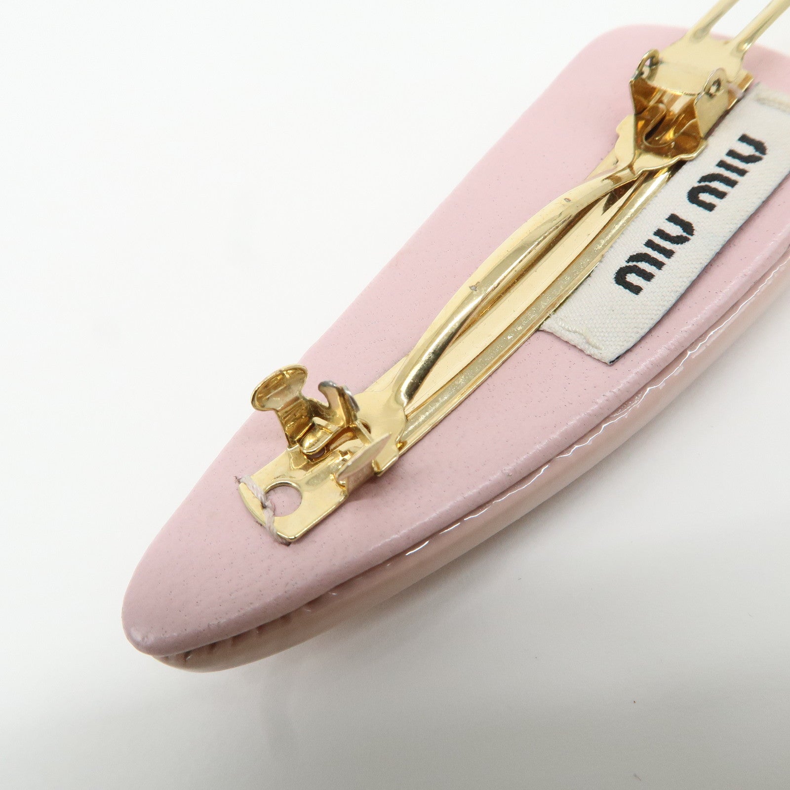 MIU MIU Patent Leather Hair Clip Pink Beige