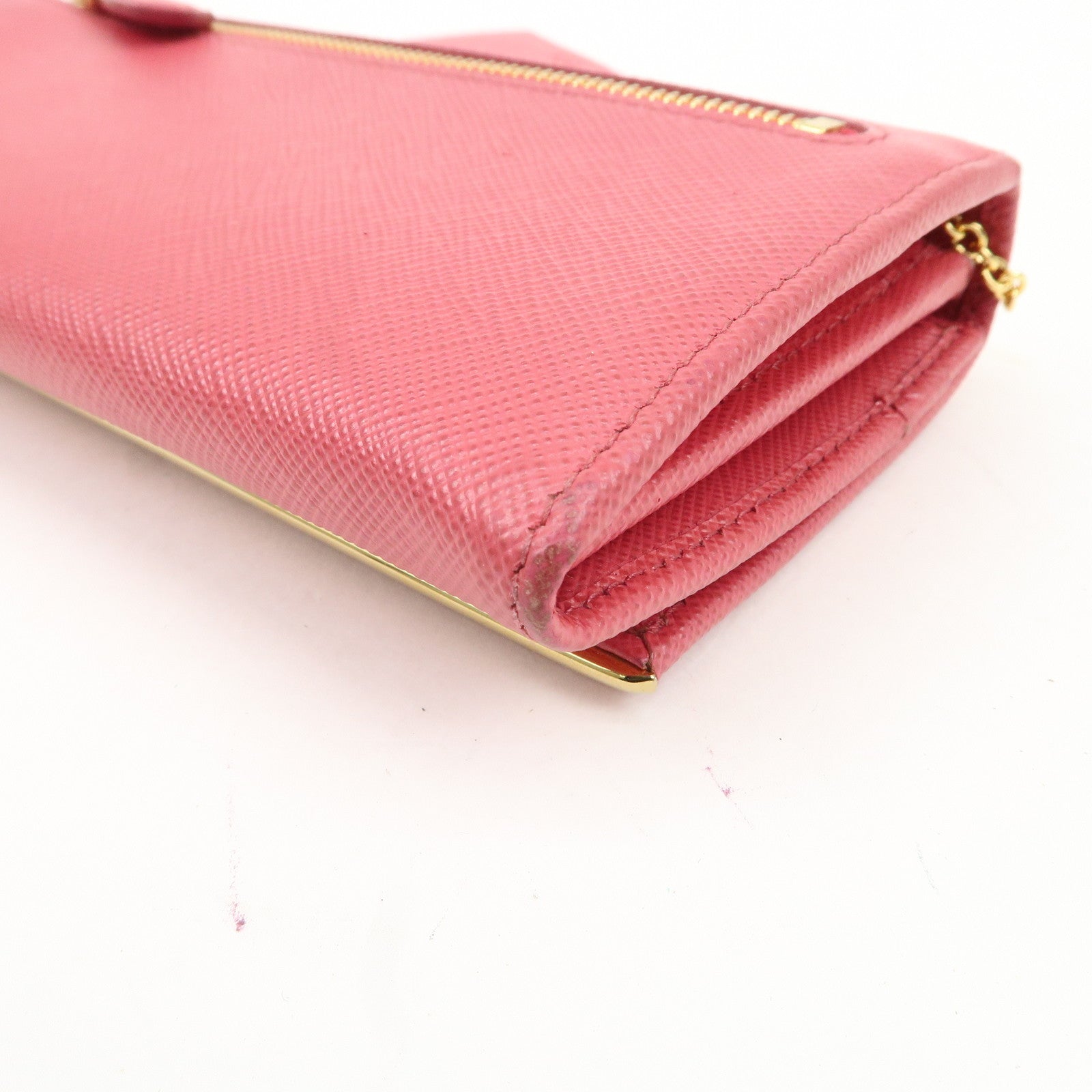 PRADA Saffiano Leather Bi Fold Long Wallet Pink 1MH132